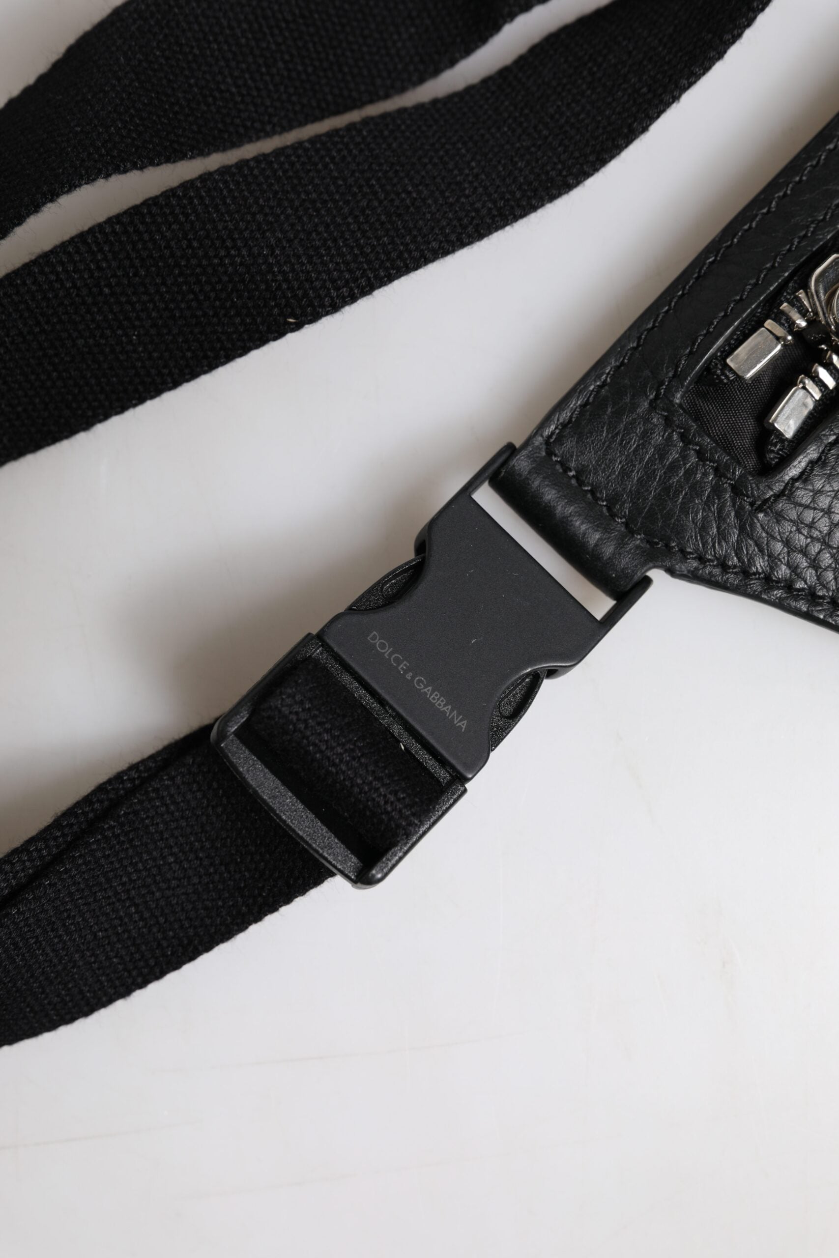Dolce & Gabbana Black Calfskin Logo Plaque Belt Waist Men Fanny Pack Bag - ACCEXO