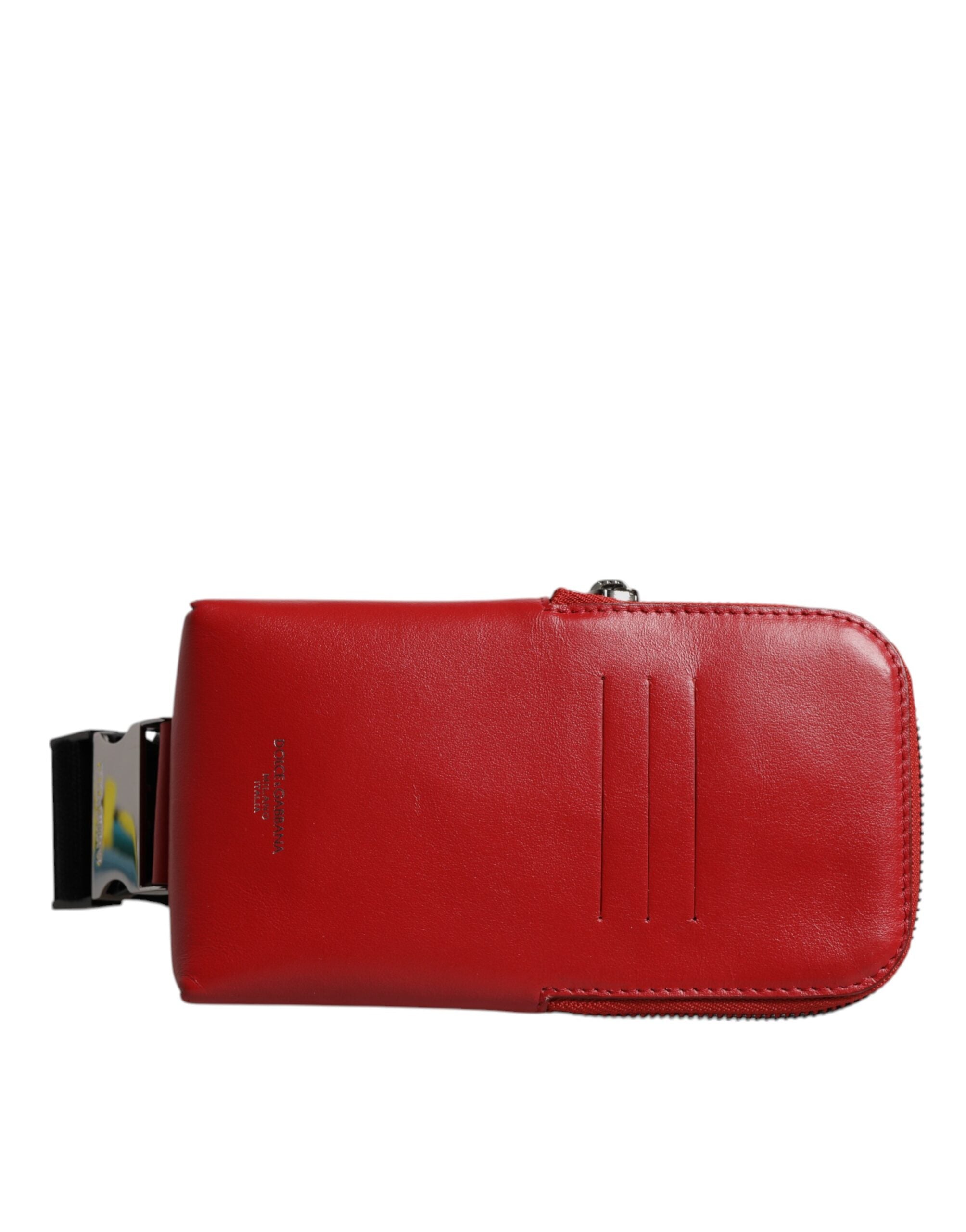 Dolce & Gabbana Red Calfskin Logo Purse Phone Belt Waist Bag - ACCEXO