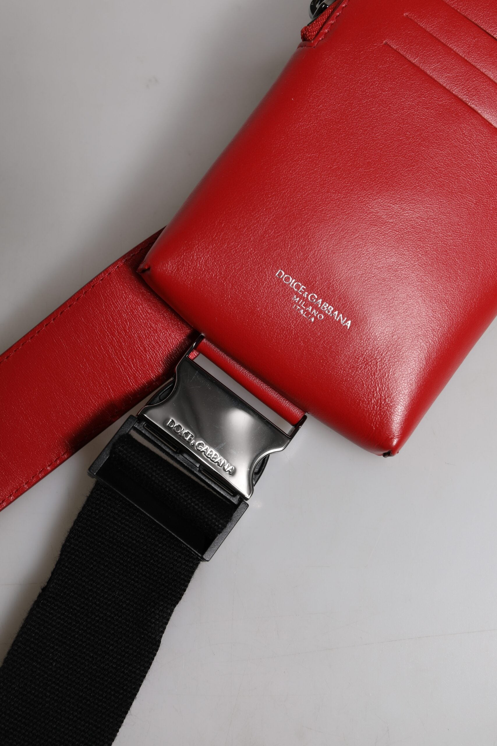 Dolce & Gabbana Red Calfskin Logo Purse Phone Belt Waist Bag - ACCEXO