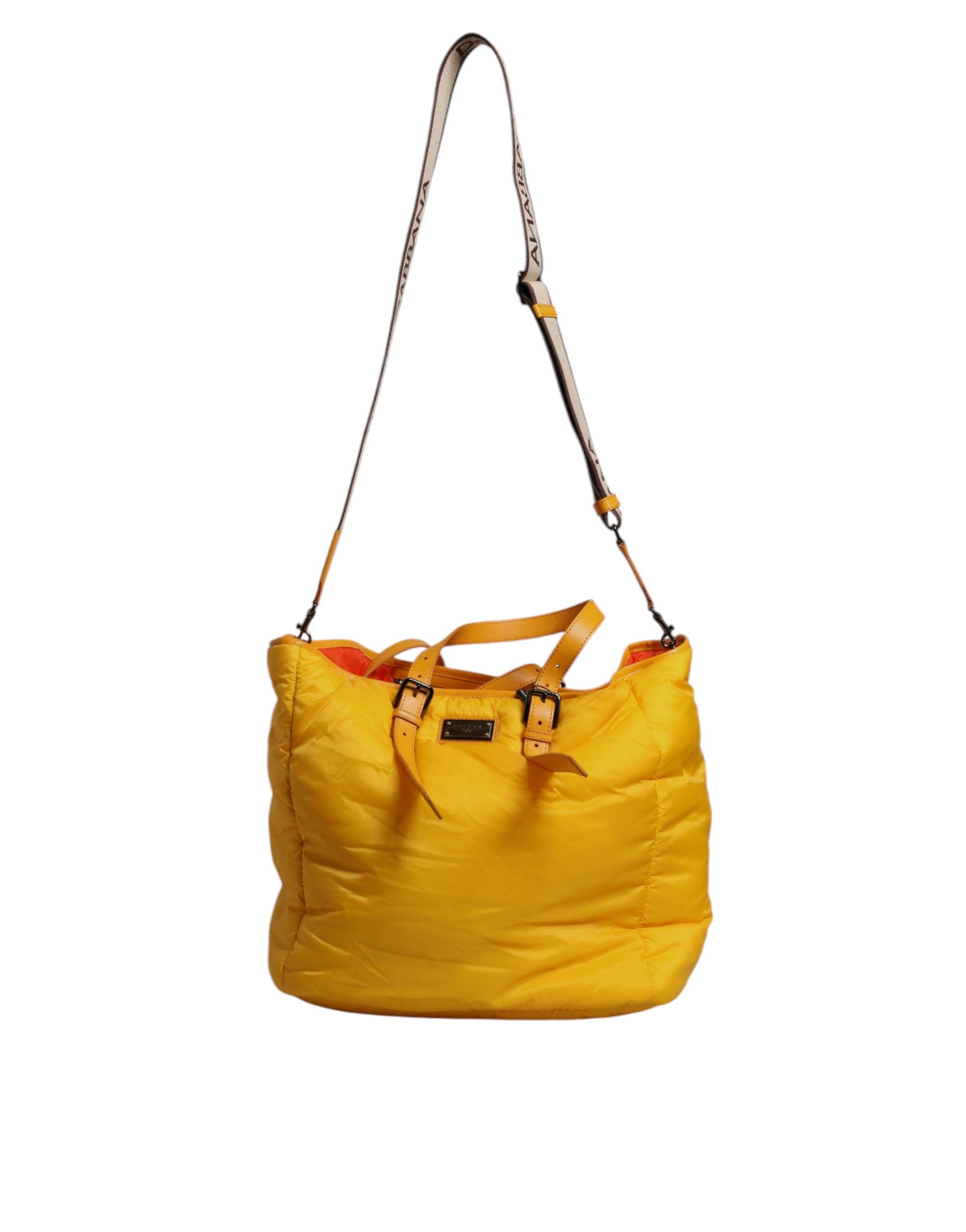 Dolce & Gabbana Yellow Orange Nylon Logo Plaque Hand Shoulder Duffle Bag - ACCEXO
