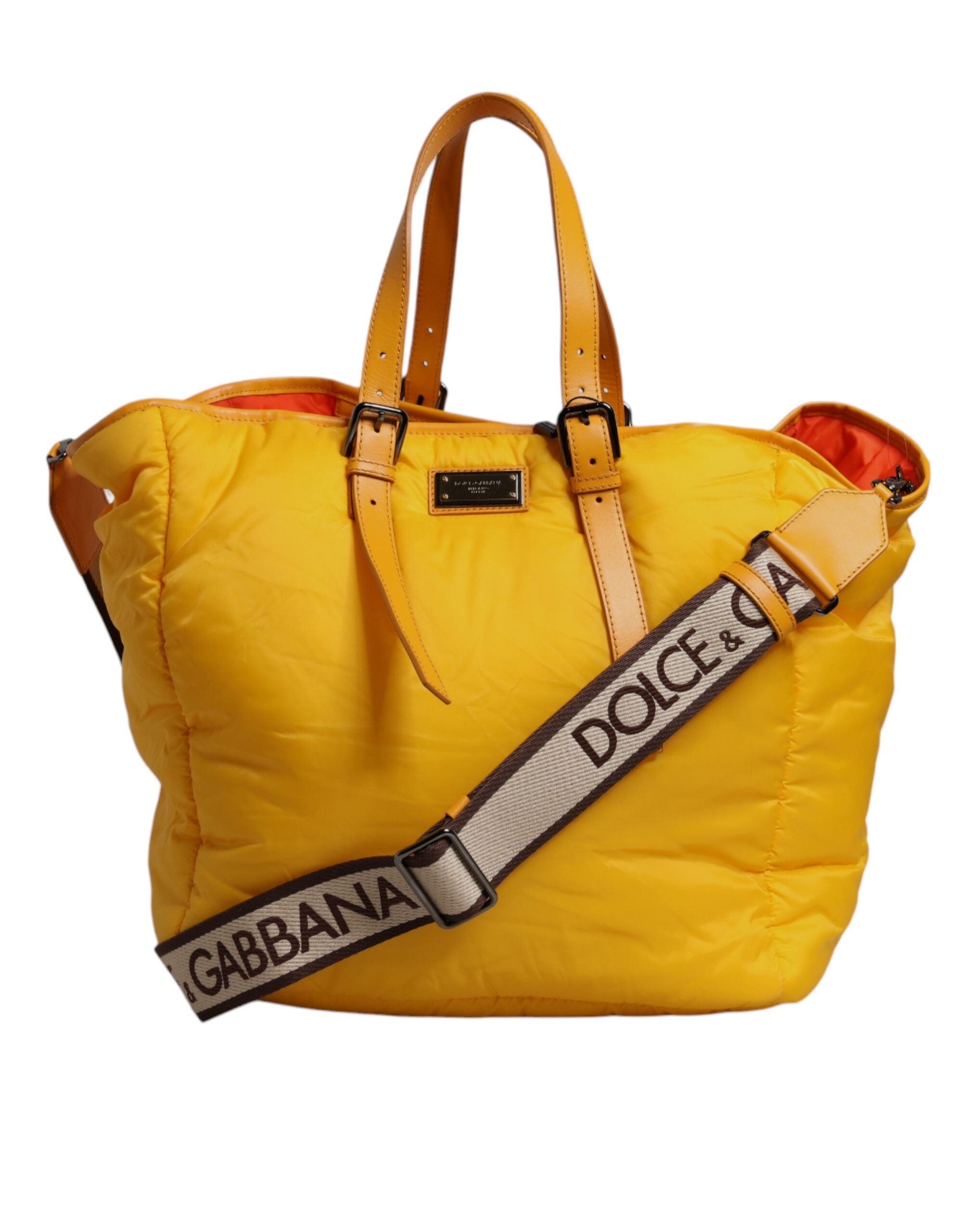 Dolce & Gabbana Yellow Orange Nylon Logo Plaque Hand Shoulder Duffle Bag - ACCEXO