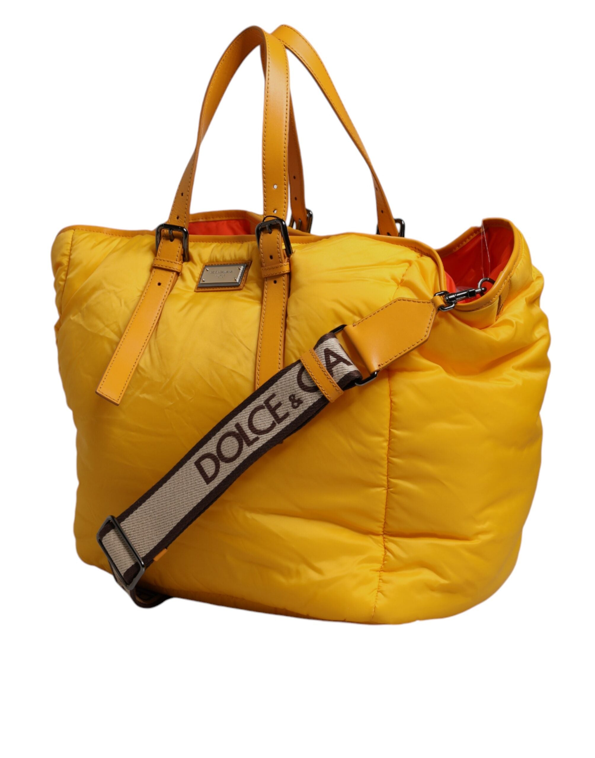 Dolce & Gabbana Yellow Orange Nylon Logo Plaque Hand Shoulder Duffle Bag - ACCEXO
