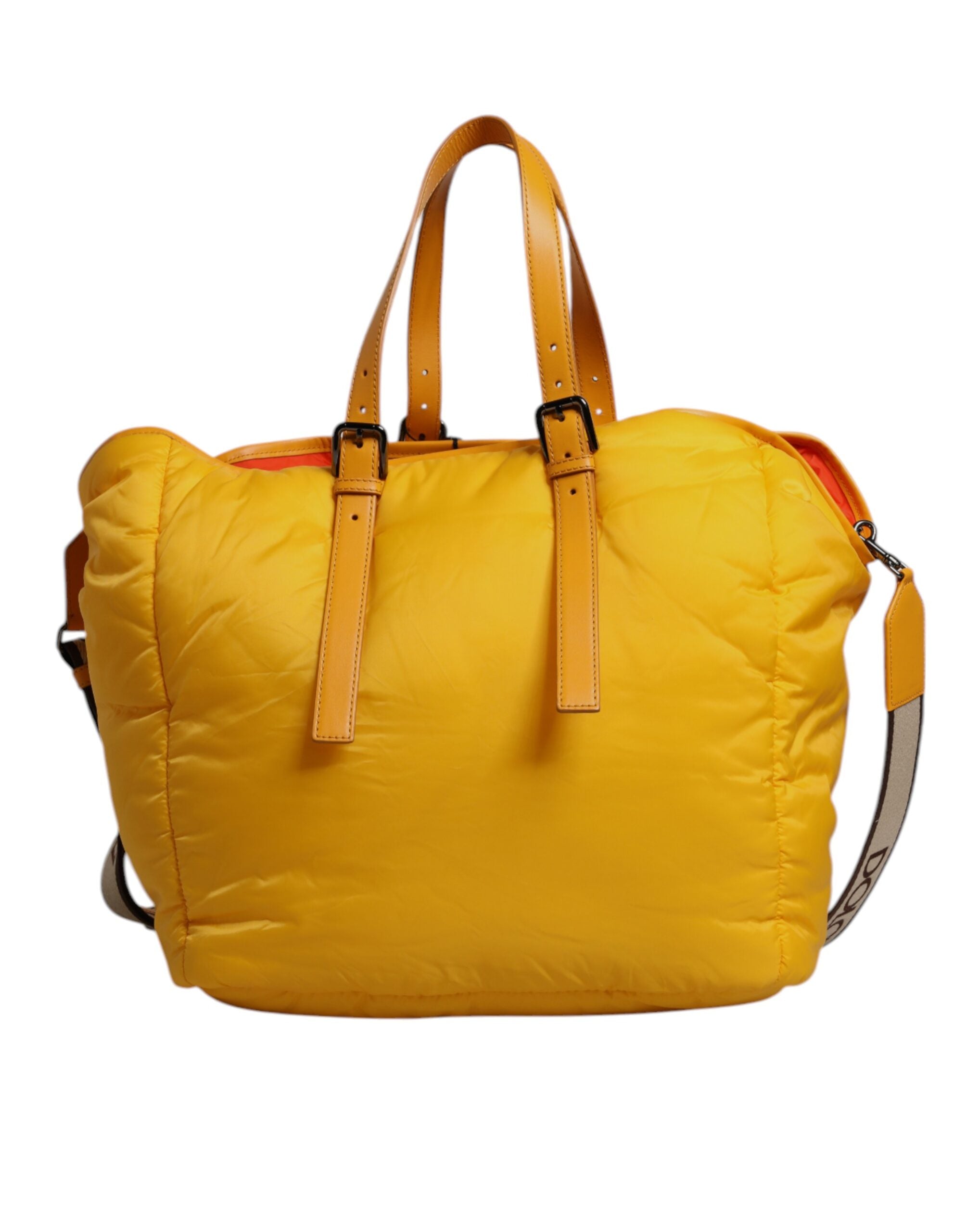 Dolce & Gabbana Yellow Orange Nylon Logo Plaque Hand Shoulder Duffle Bag - ACCEXO