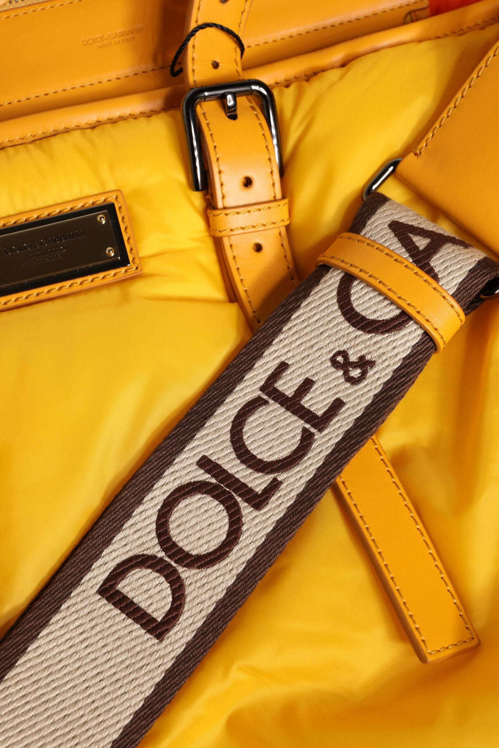 Dolce & Gabbana Yellow Orange Nylon Logo Plaque Hand Shoulder Duffle Bag - ACCEXO