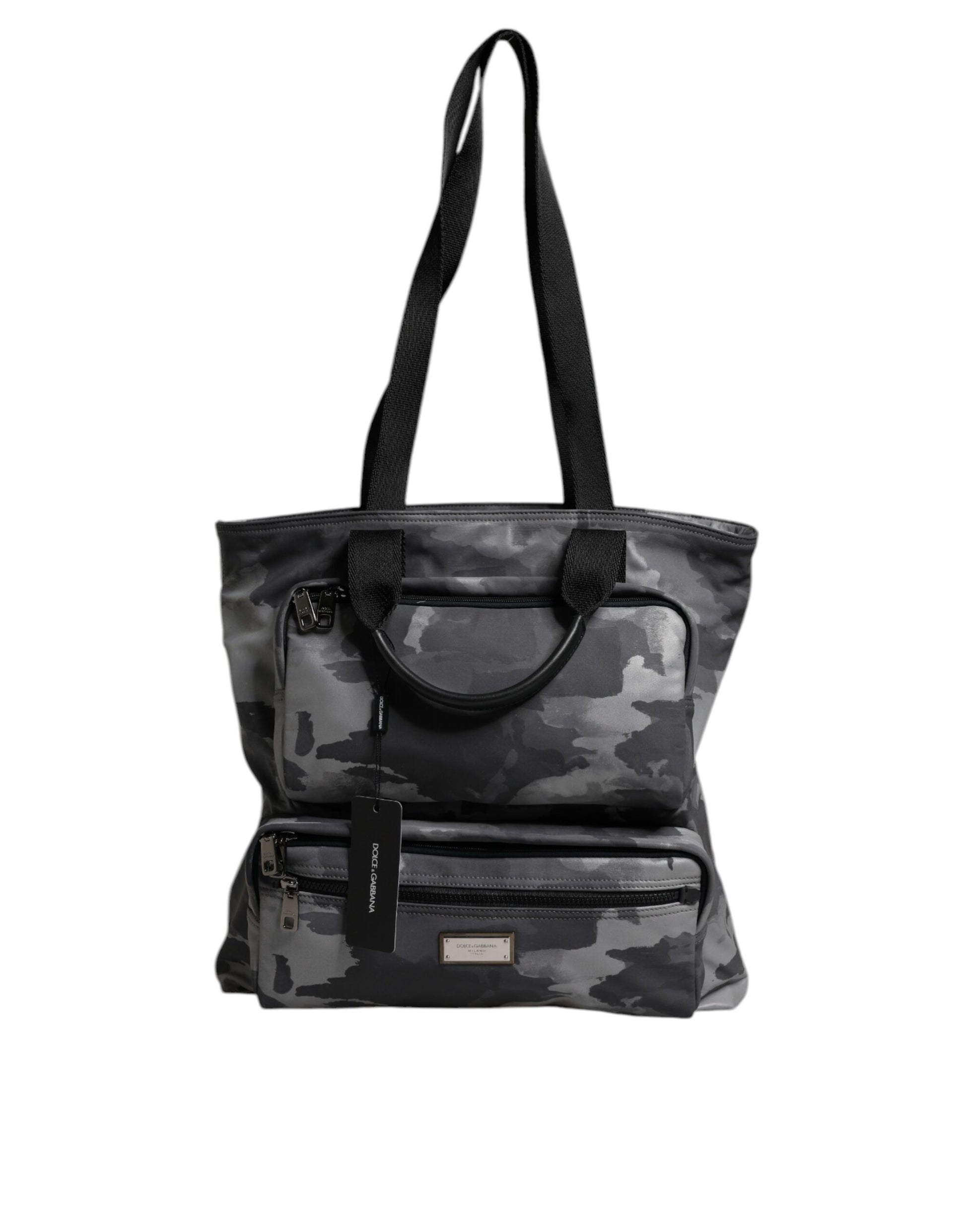 Dolce & Gabbana Gray Camo Cotton Multiple Compartments Tote Bag - ACCEXO