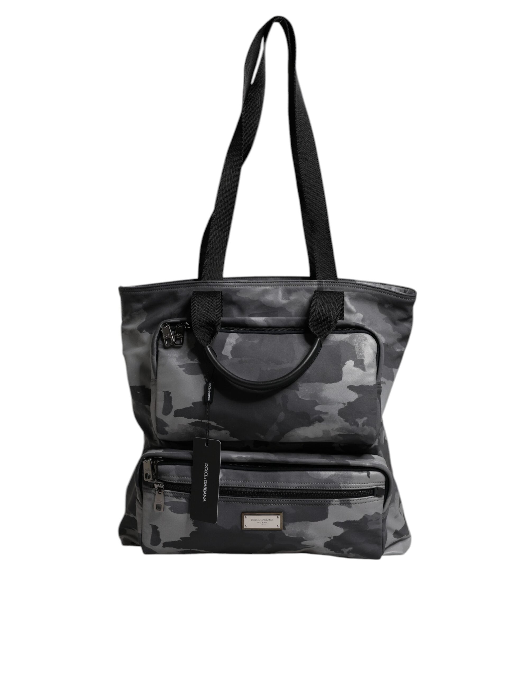 Dolce & Gabbana Gray Camo Cotton Multiple Compartments Tote Bag - ACCEXO