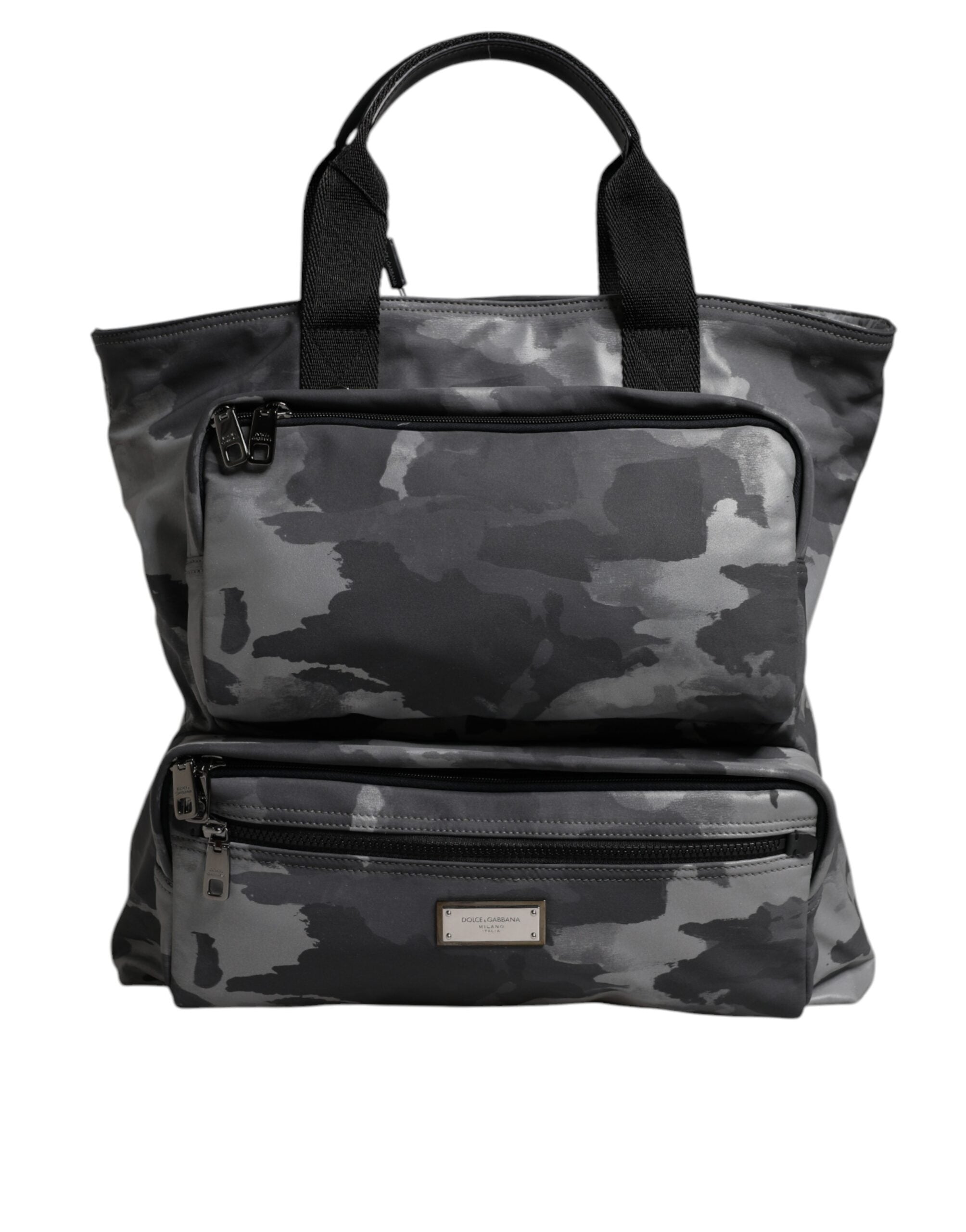 Dolce & Gabbana Gray Camo Cotton Multiple Compartments Tote Bag - ACCEXO