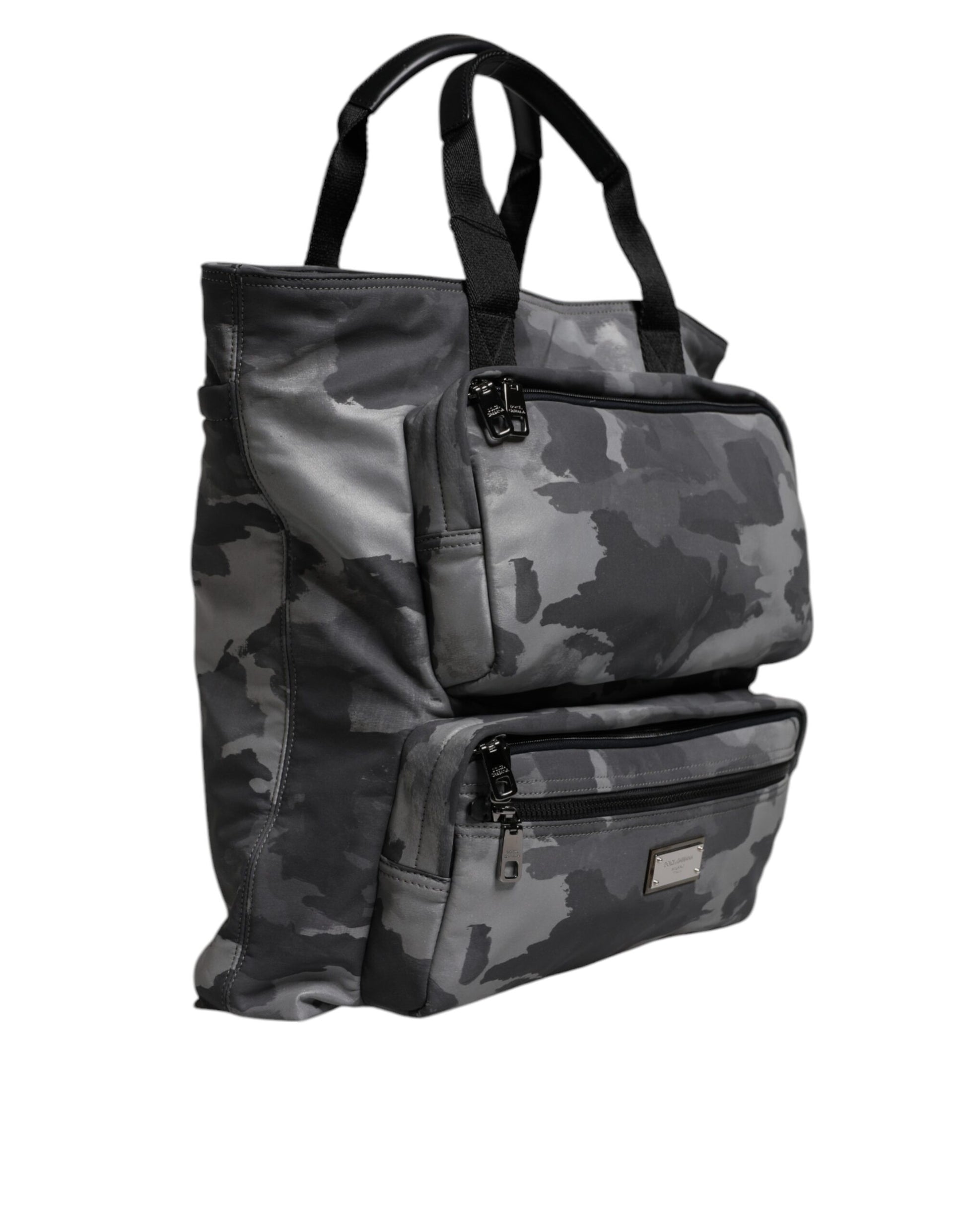 Dolce & Gabbana Gray Camo Cotton Multiple Compartments Tote Bag - ACCEXO