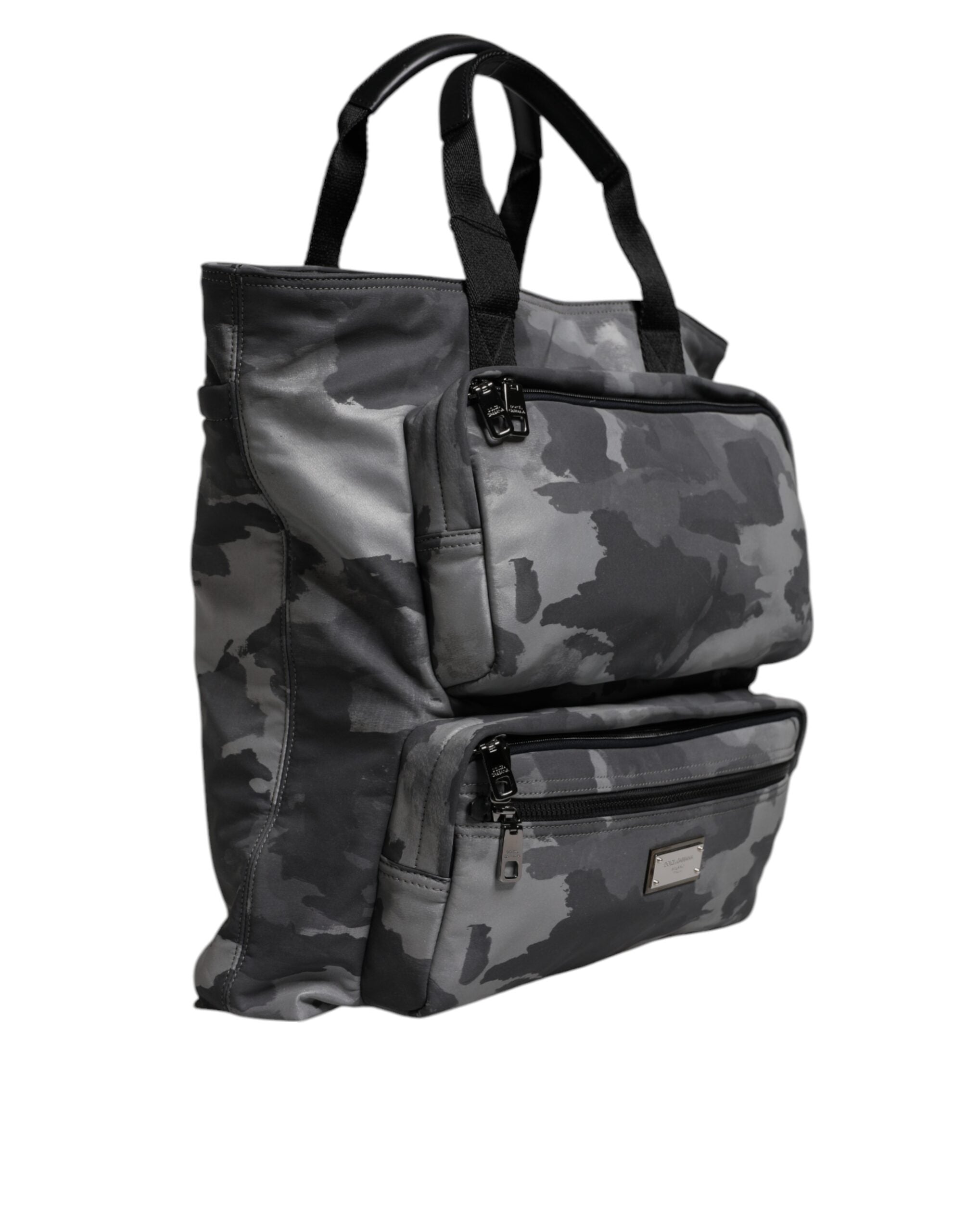 Dolce & Gabbana Gray Camo Cotton Multiple Compartments Tote Bag - ACCEXO