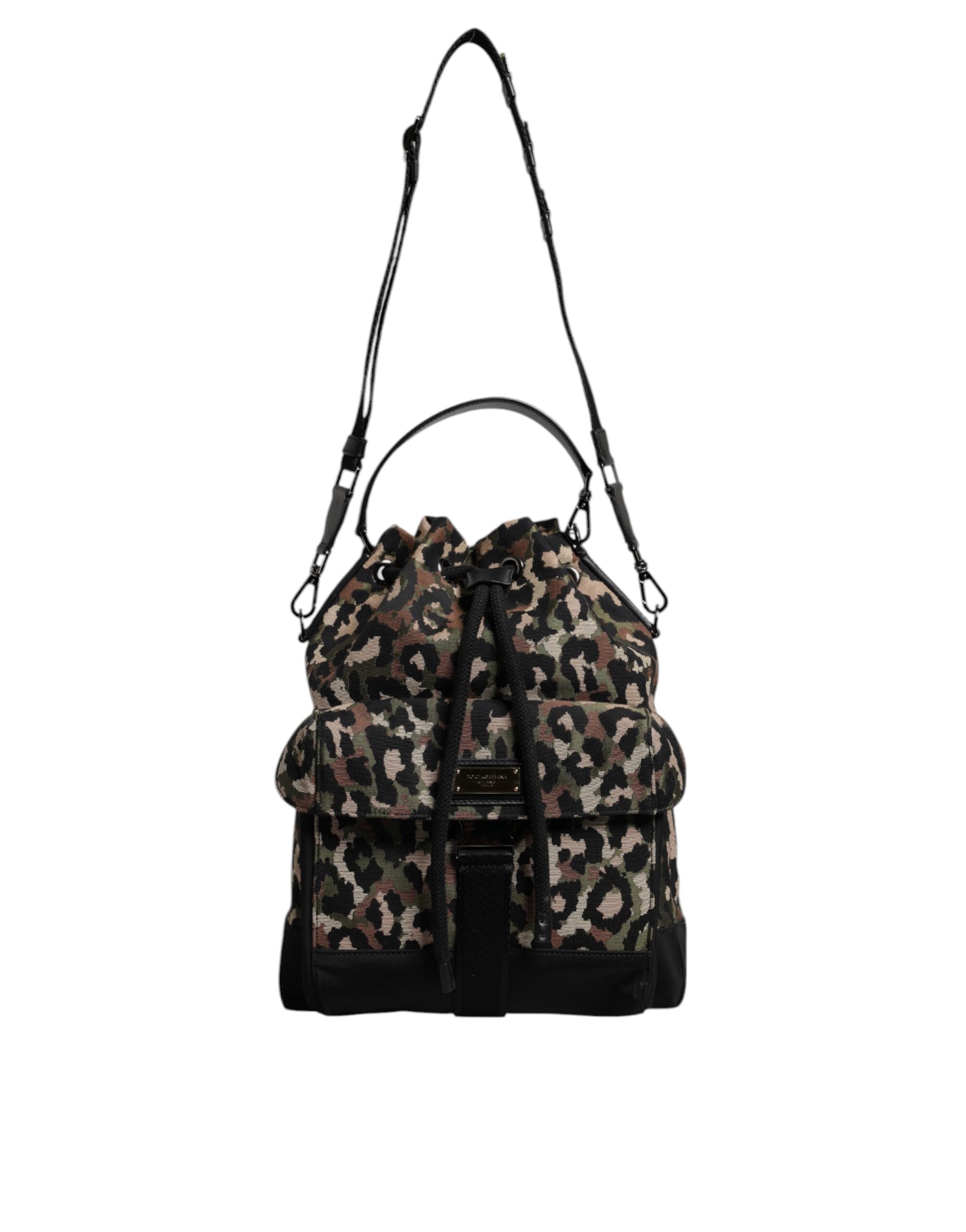 Dolce & Gabbana Multicolor Leopard Cotton Shoulder Bucket Bag - ACCEXO