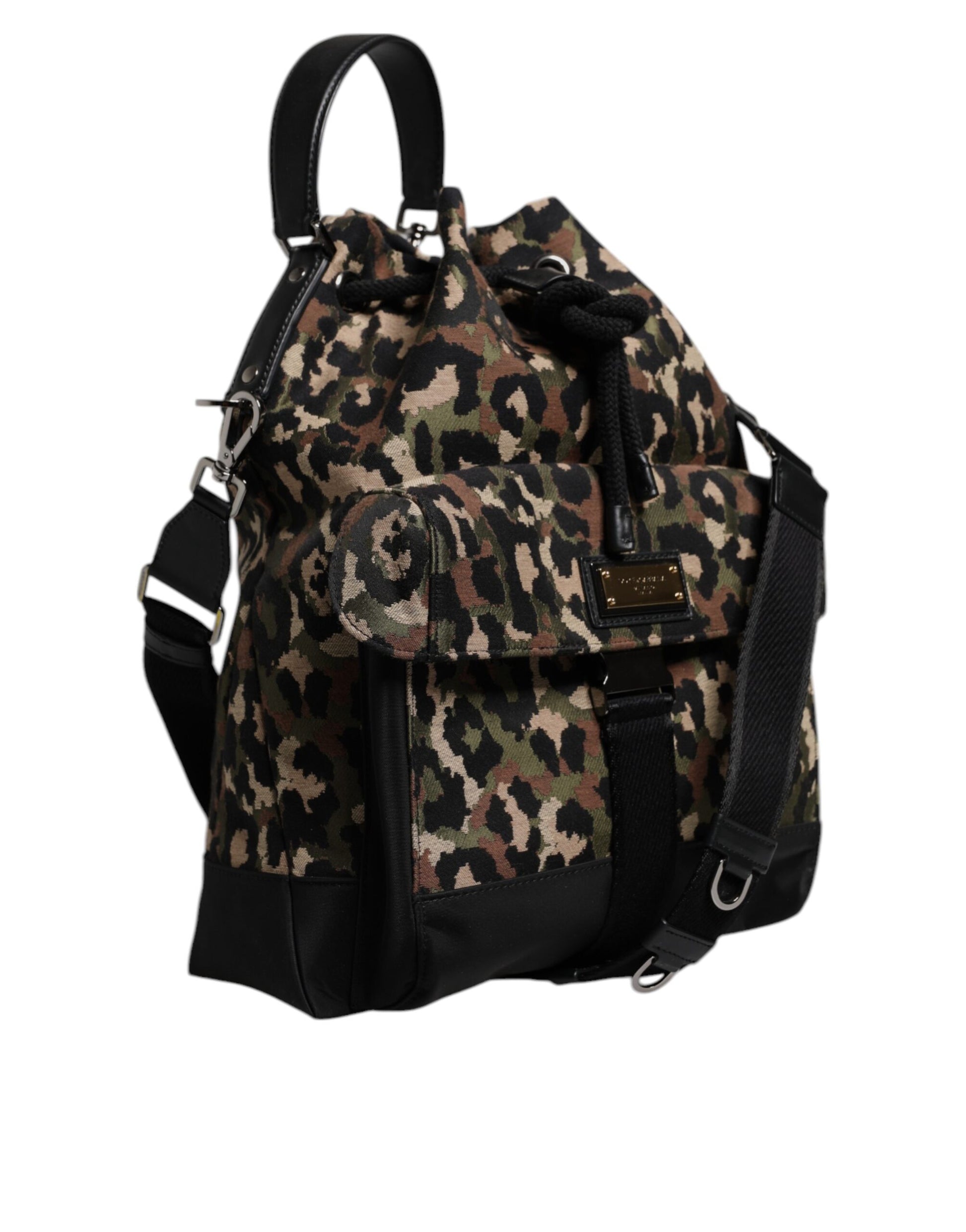 Dolce & Gabbana Multicolor Leopard Cotton Shoulder Bucket Bag - ACCEXO