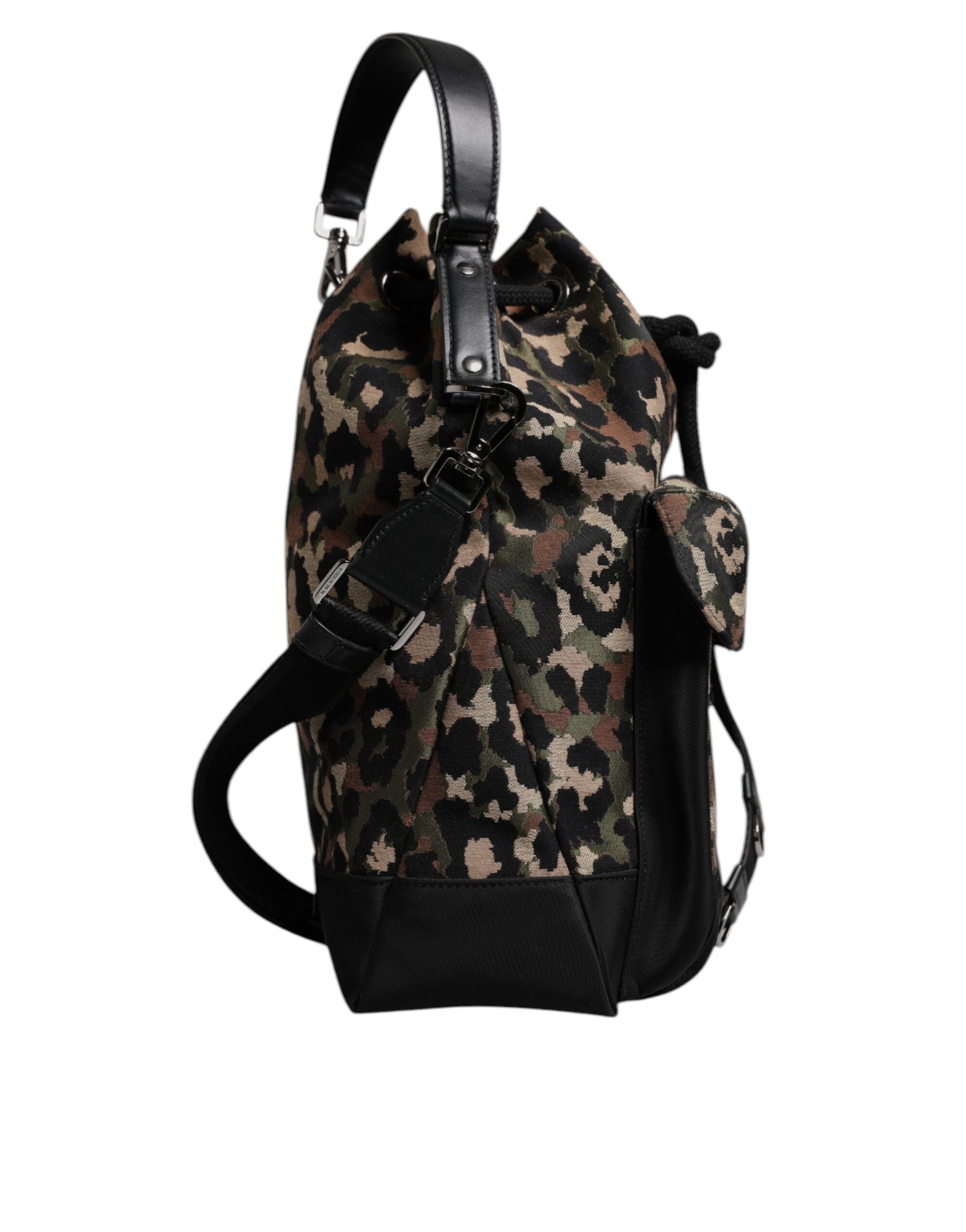 Dolce & Gabbana Multicolor Leopard Cotton Shoulder Bucket Bag - ACCEXO