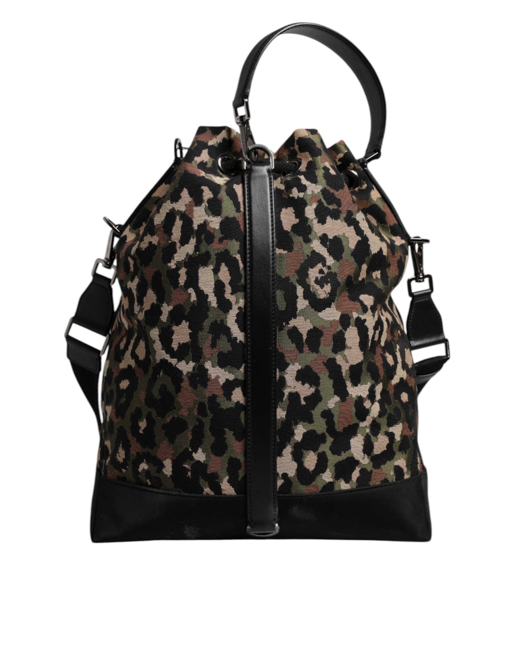 Dolce & Gabbana Multicolor Leopard Cotton Shoulder Bucket Bag - ACCEXO