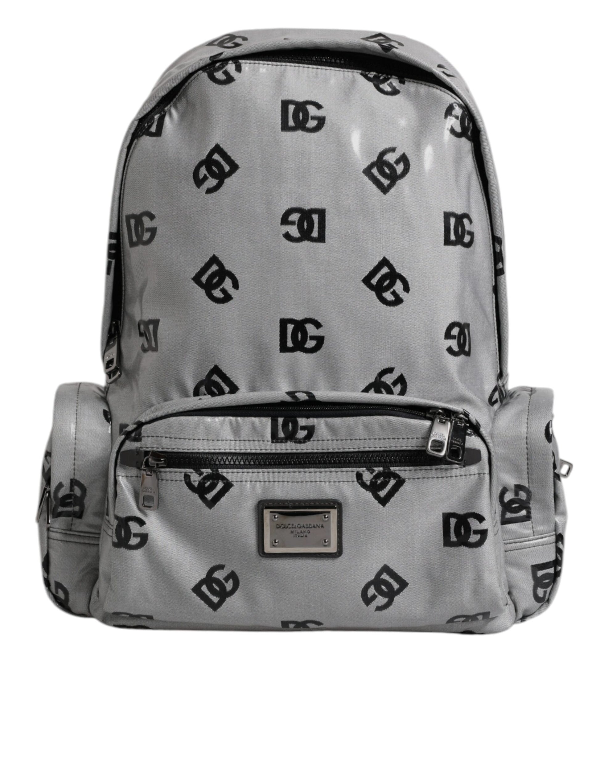 Dolce & Gabbana Polyester Gray Black DG Logo Plaque Backpack Bag - ACCEXO