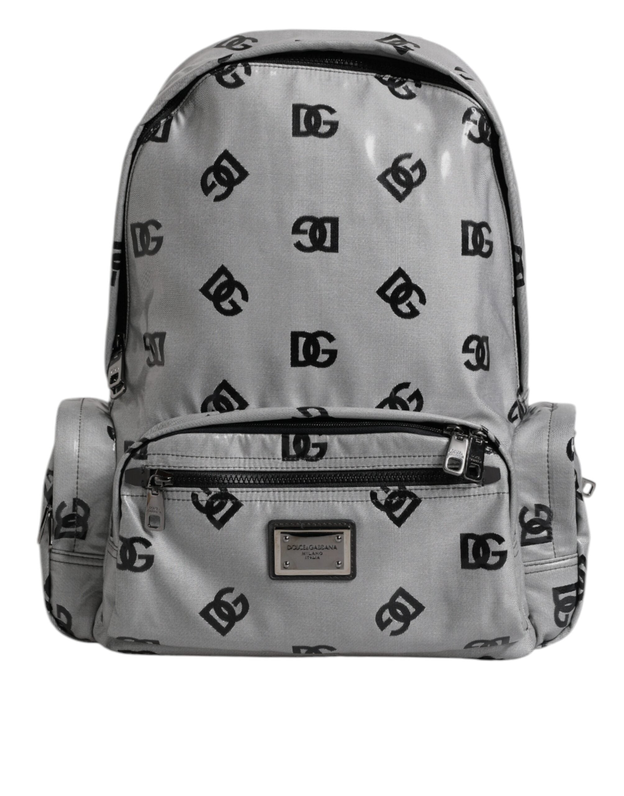 Dolce & Gabbana Polyester Gray Black DG Logo Plaque Backpack Bag - ACCEXO
