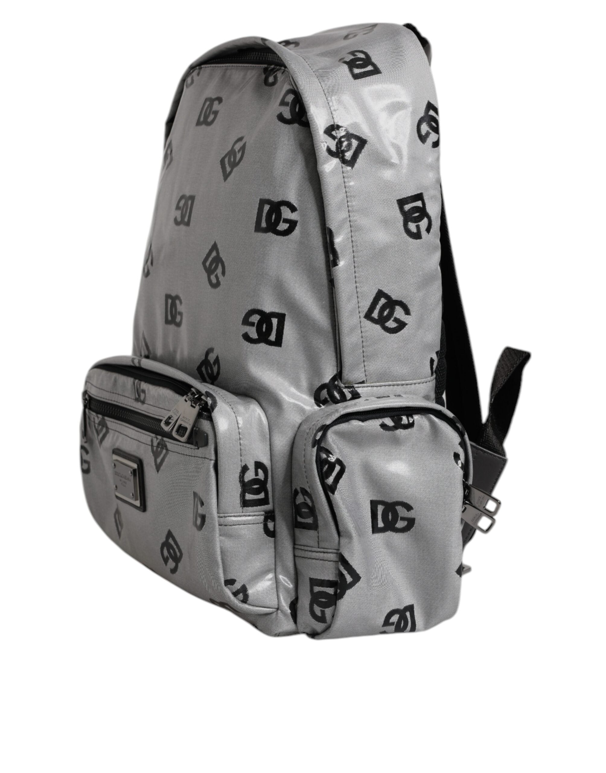 Dolce & Gabbana Polyester Gray Black DG Logo Plaque Backpack Bag - ACCEXO