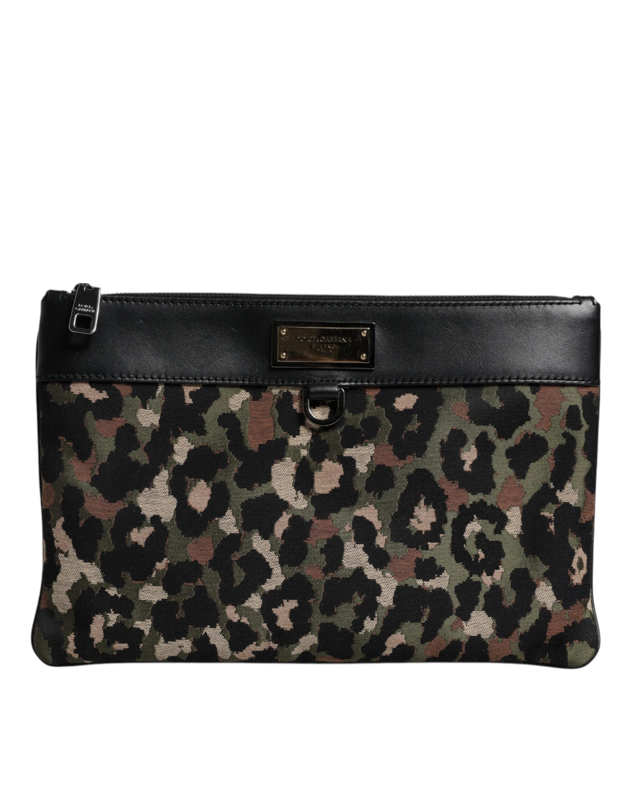 Dolce & Gabbana Multicolor Leopard Jacquard Print Logo Plaque Pouch Bag - ACCEXO