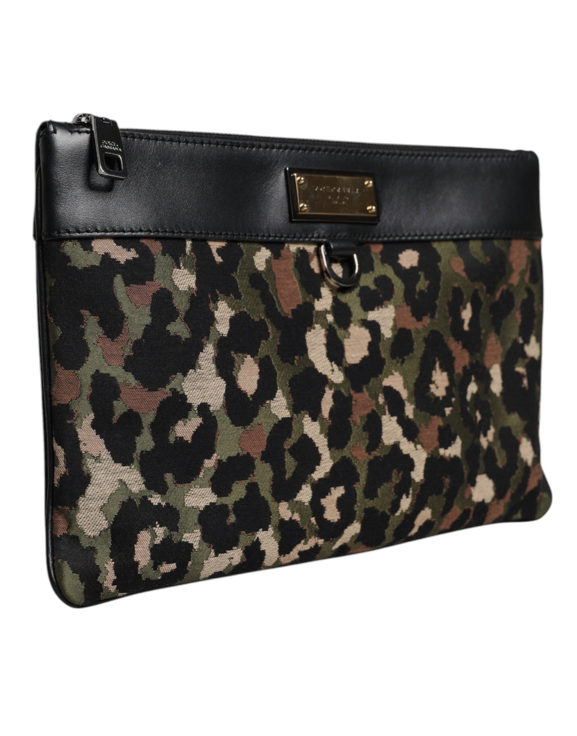 Dolce & Gabbana Multicolor Leopard Jacquard Print Logo Plaque Pouch Bag - ACCEXO