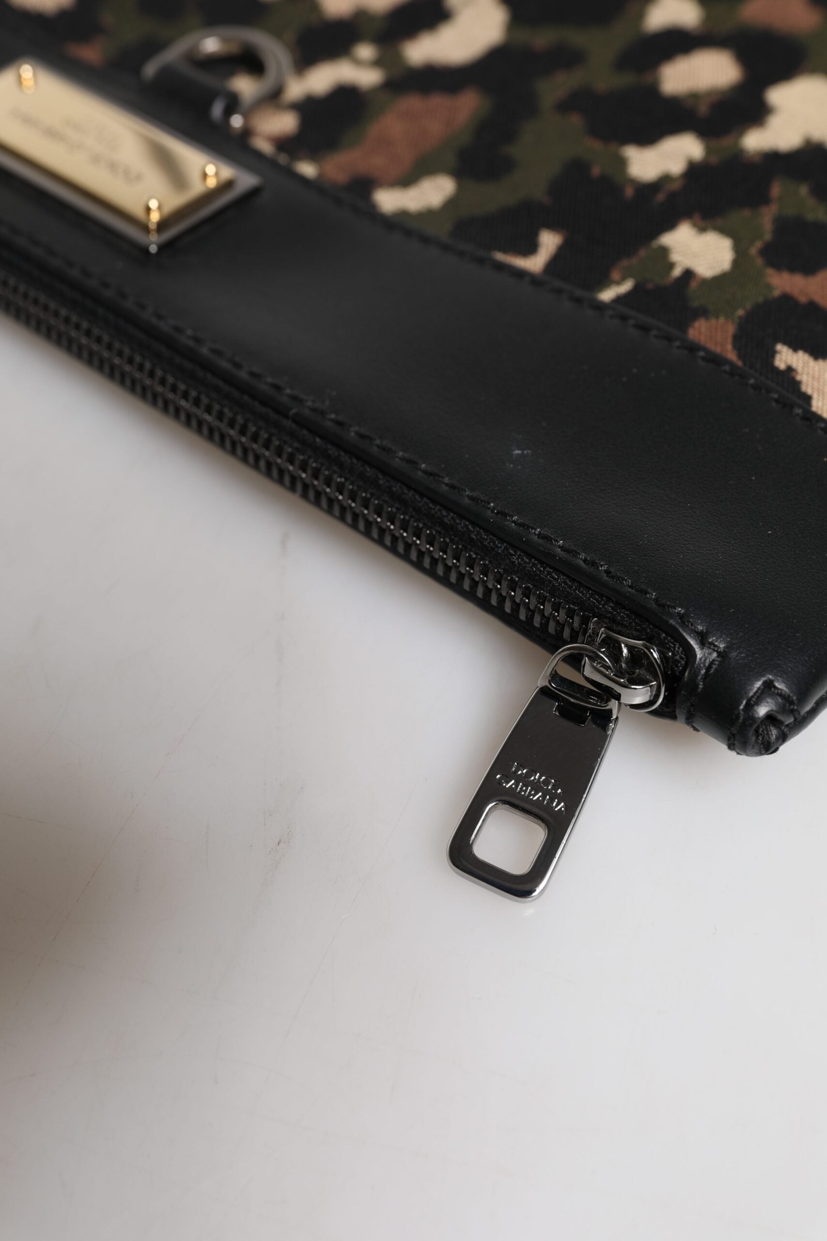 Dolce & Gabbana Multicolor Leopard Jacquard Print Logo Plaque Pouch Bag - ACCEXO