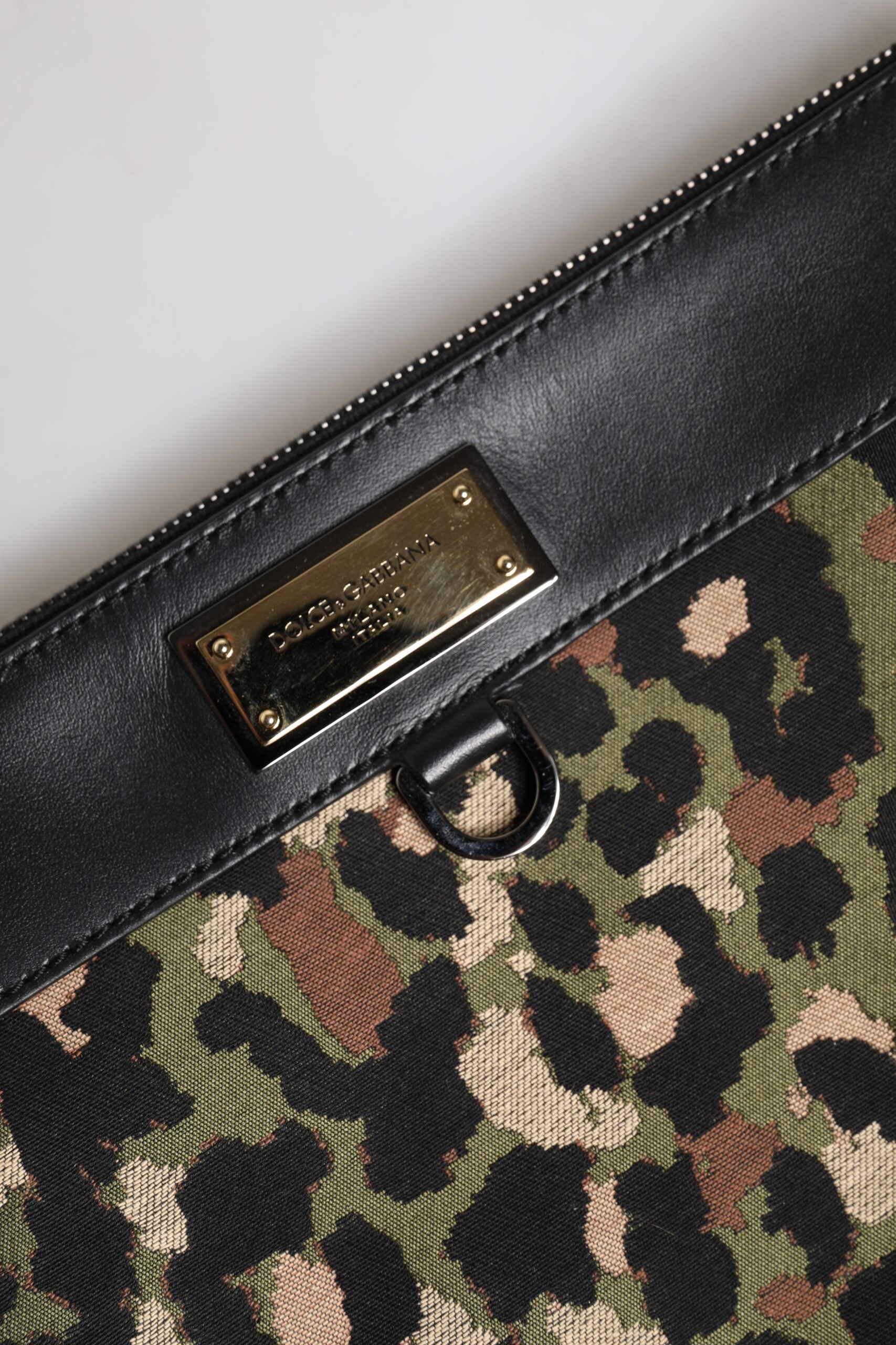 Dolce & Gabbana Multicolor Leopard Jacquard Print Logo Plaque Pouch Bag - ACCEXO
