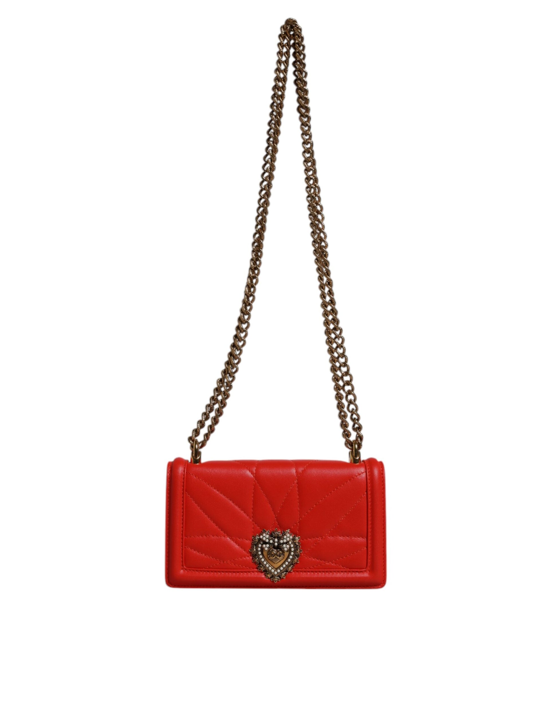 Dolce & Gabbana Red Quilted Devotion Crossbody Chain Phone Cover Bag - ACCEXO
