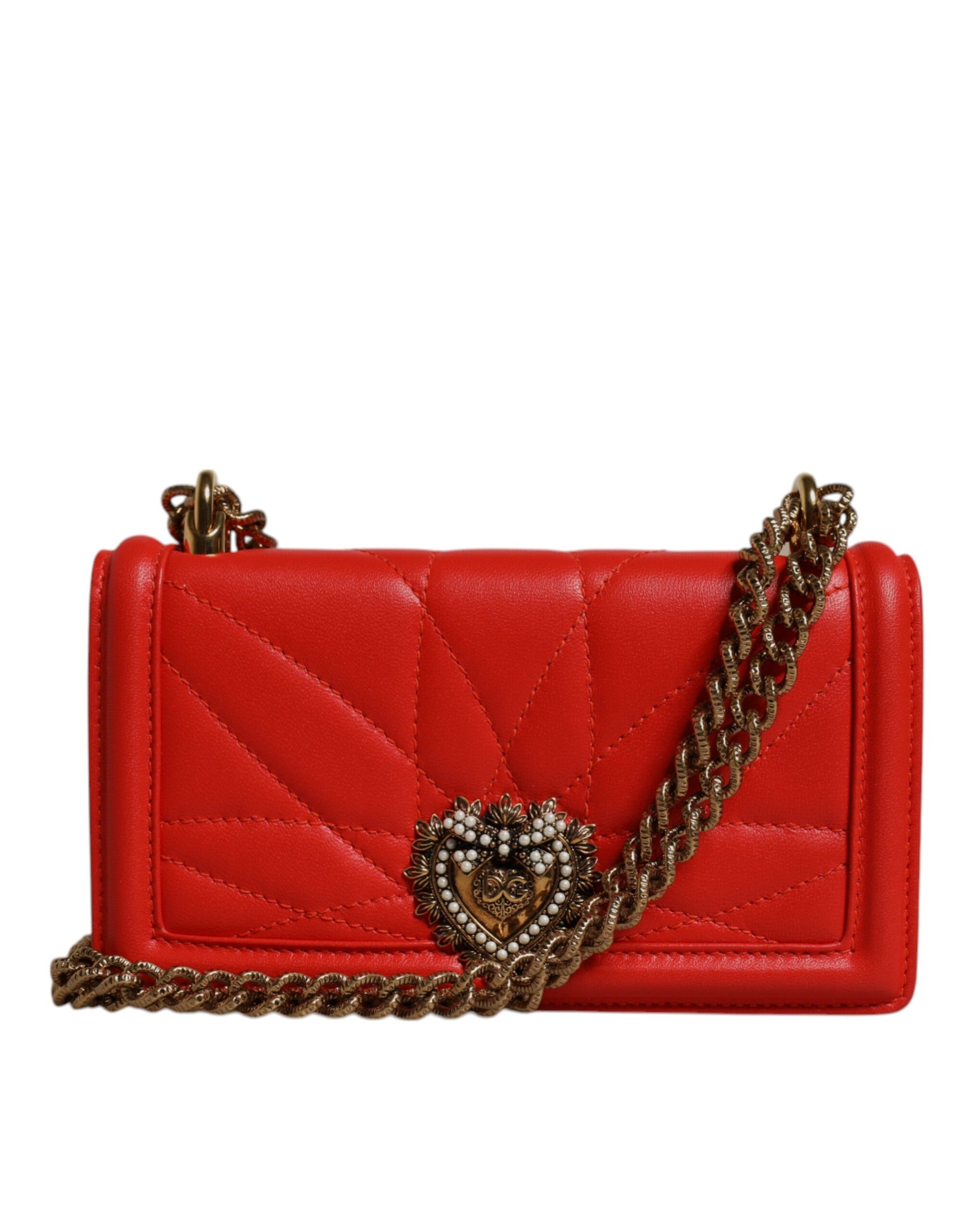 Dolce & Gabbana Red Quilted Devotion Crossbody Chain Phone Cover Bag - ACCEXO