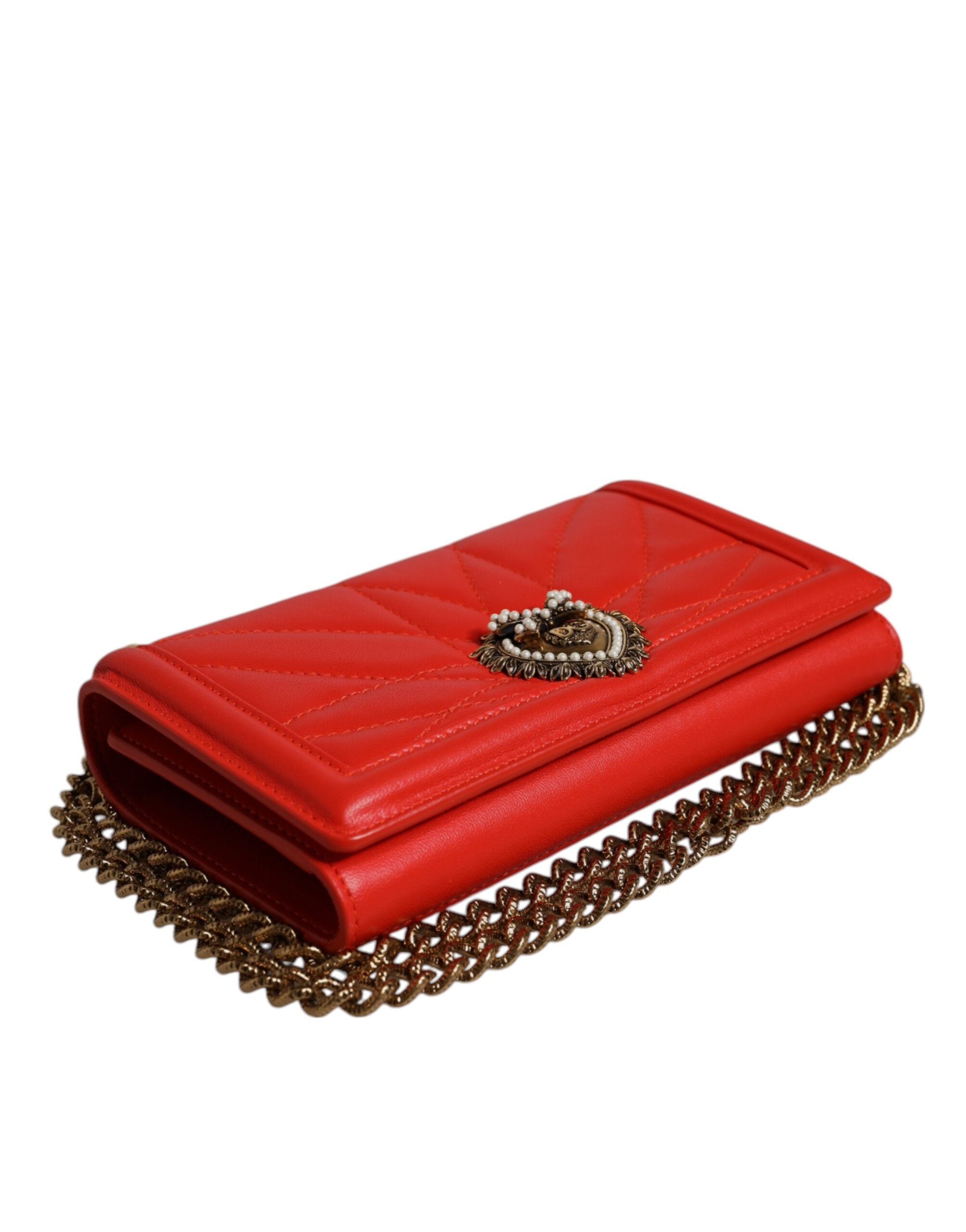 Dolce & Gabbana Red Quilted Devotion Crossbody Chain Phone Cover Bag - ACCEXO