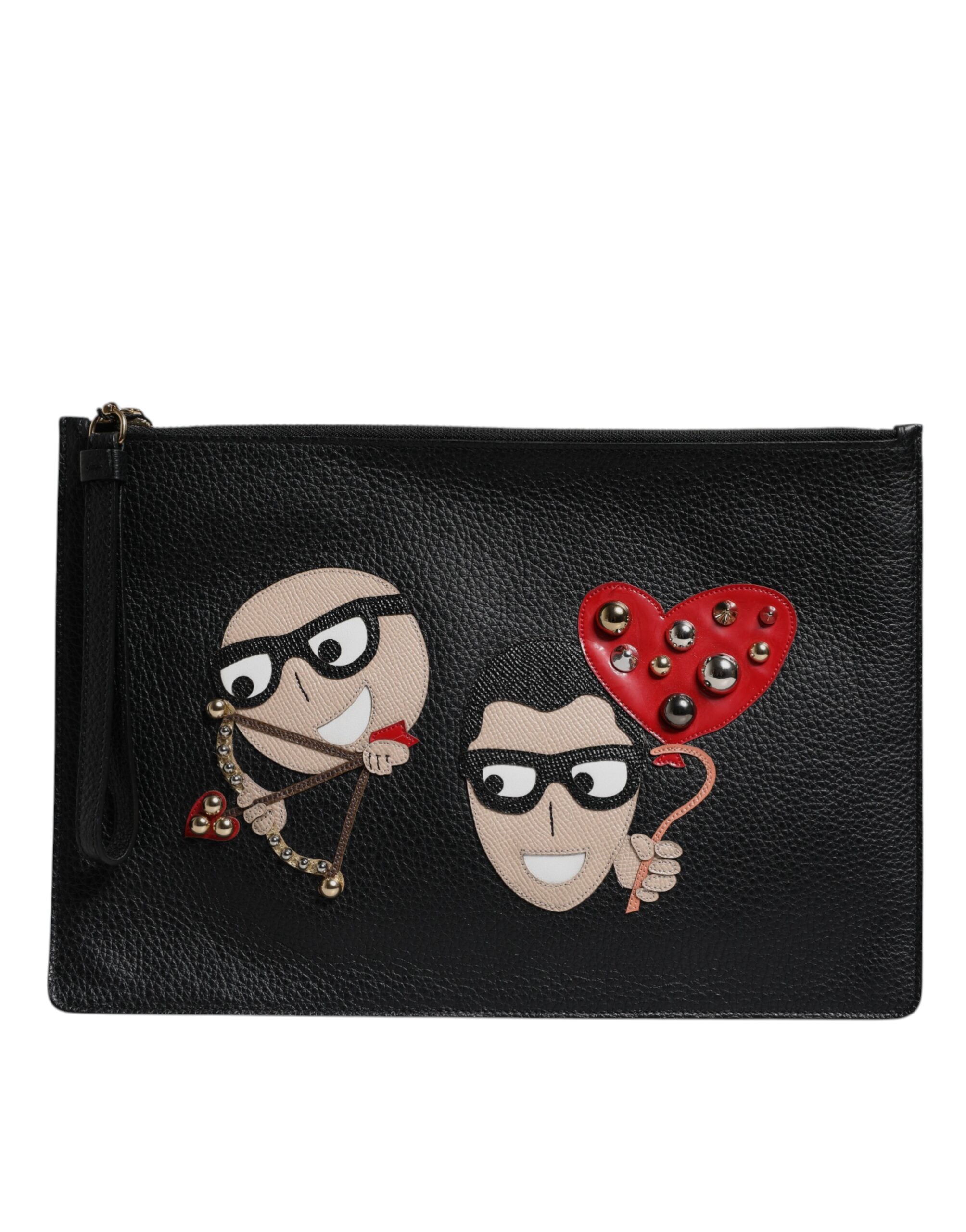 Dolce & Gabbana Black #DGFamily Embellished Leather Clutch Bag - ACCEXO