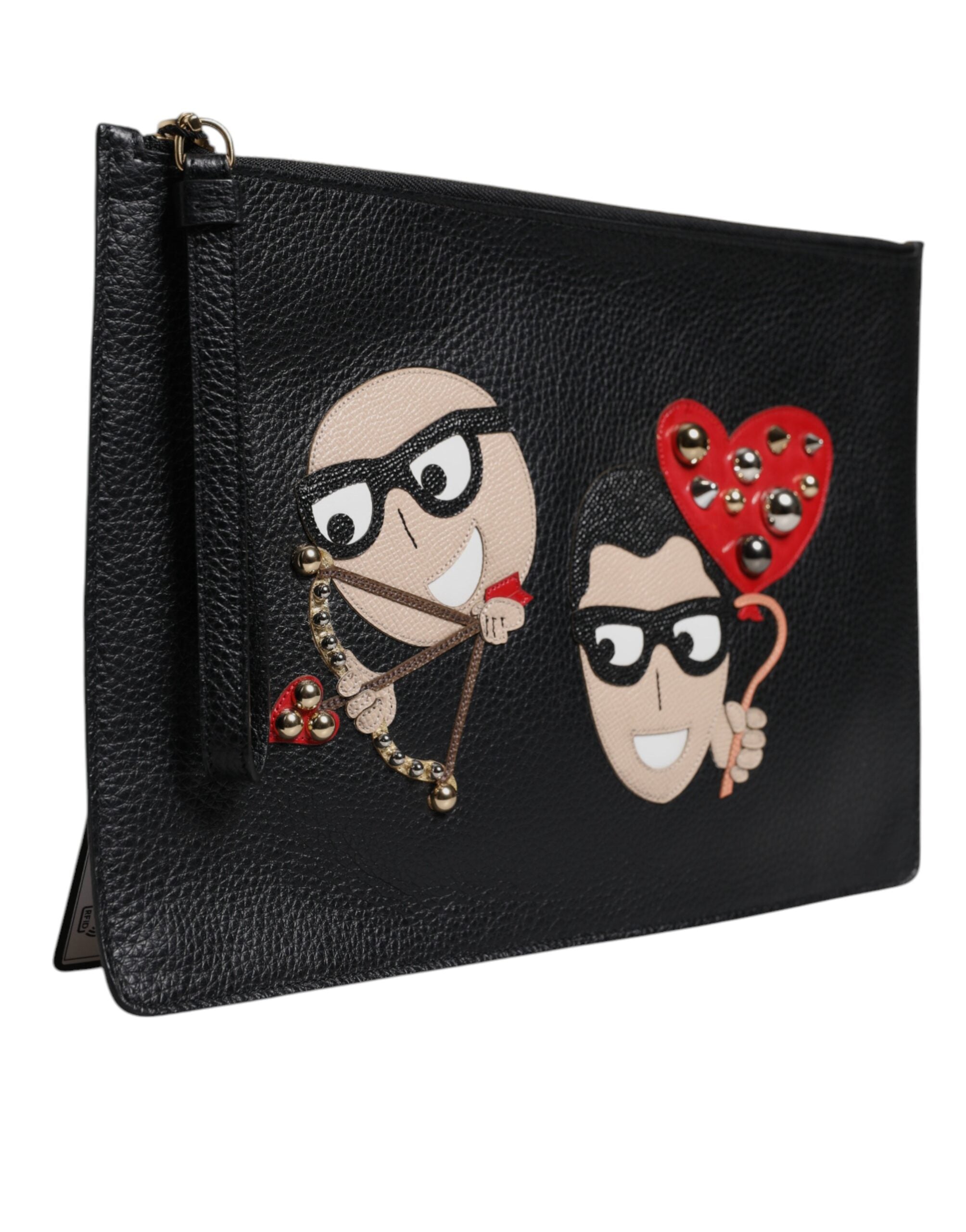 Dolce & Gabbana Black #DGFamily Embellished Leather Clutch Bag - ACCEXO