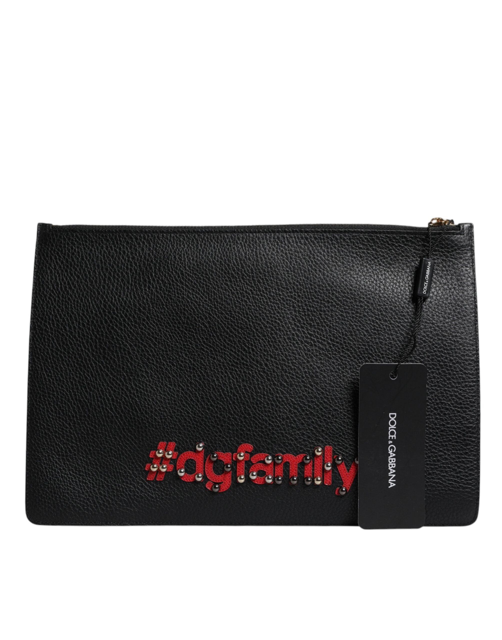 Dolce & Gabbana Black #DGFamily Embellished Leather Clutch Bag - ACCEXO