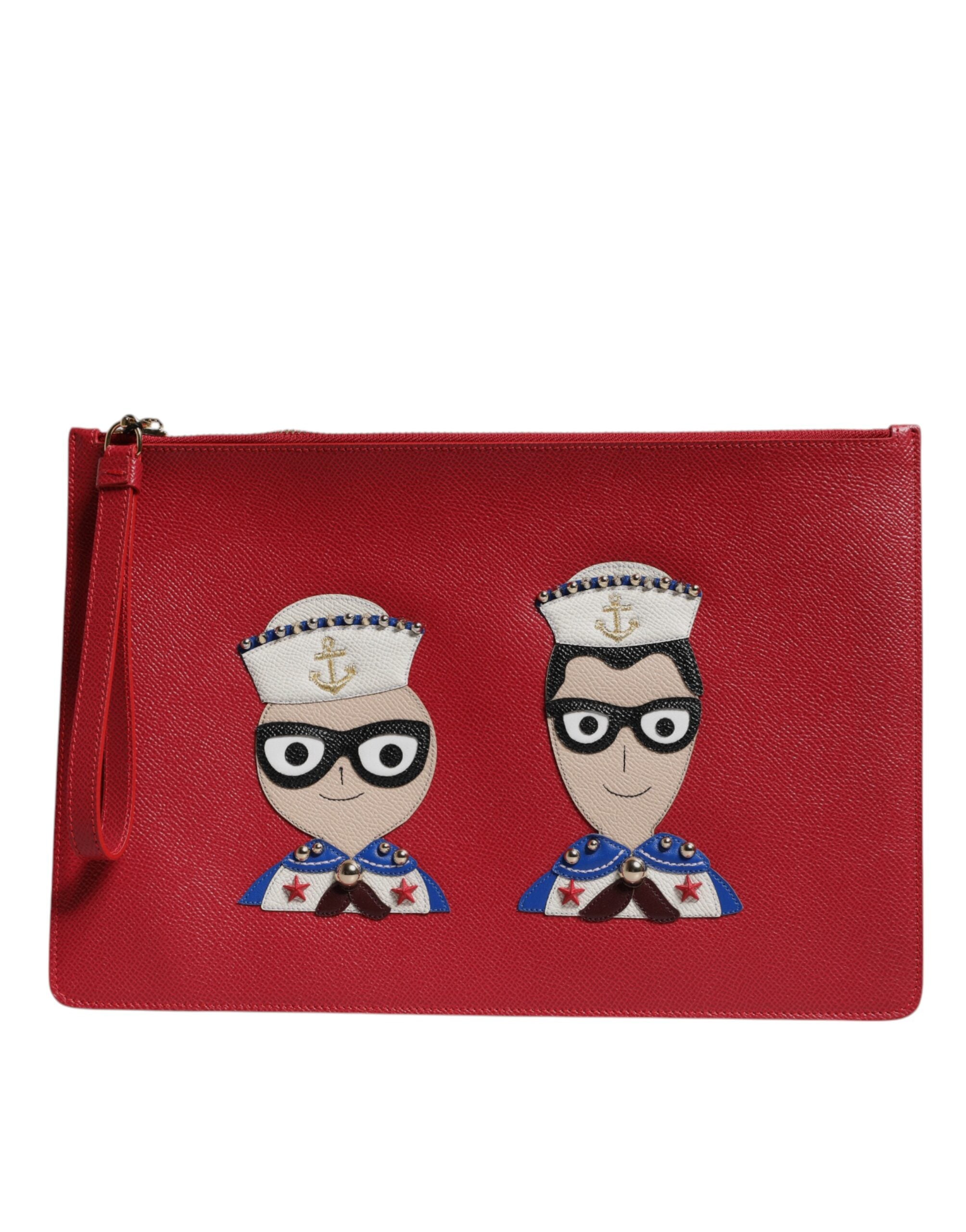Dolce & Gabbana Red #DGFamily Embellished Leather Clutch Bag - ACCEXO