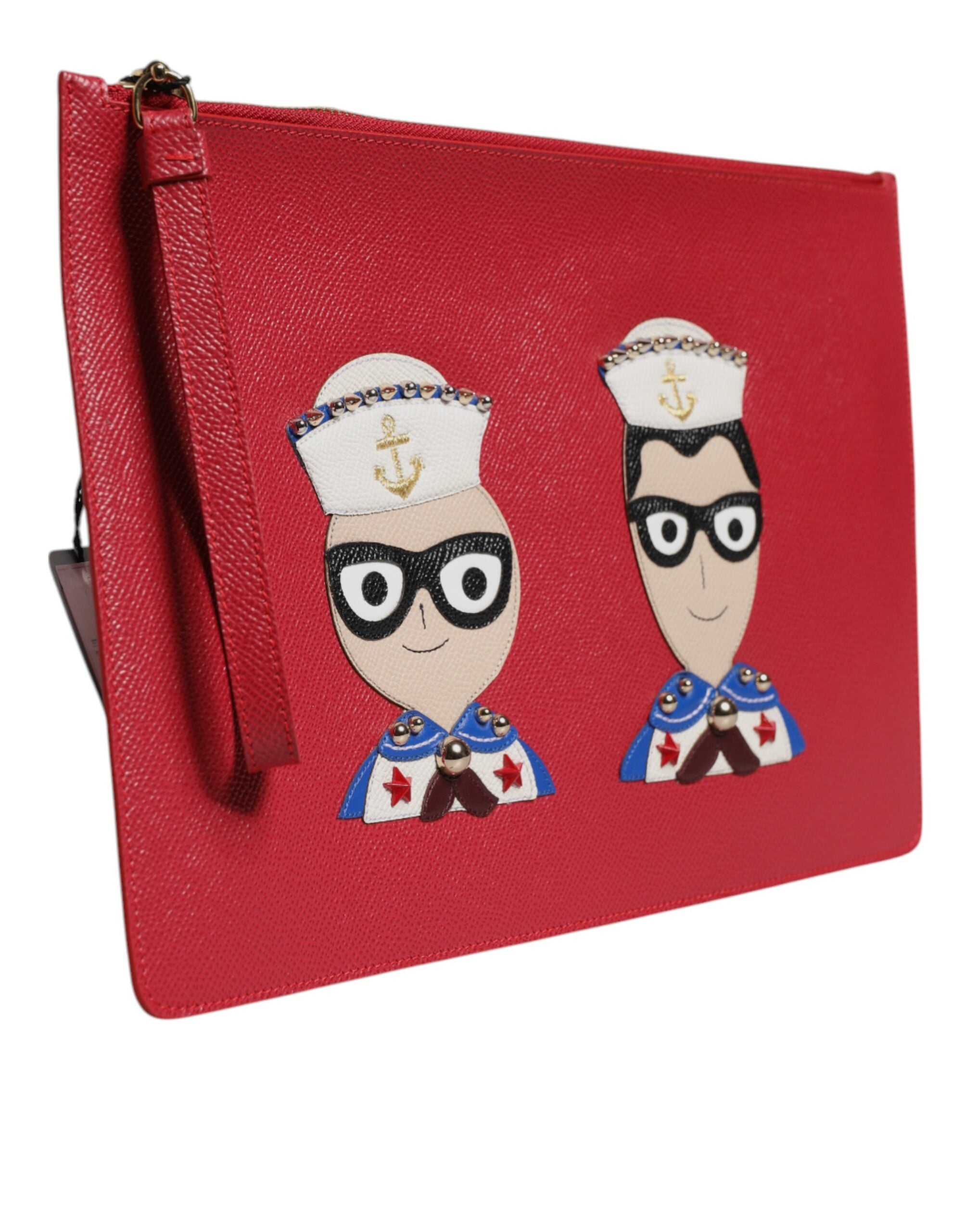 Dolce & Gabbana Red #DGFamily Embellished Leather Clutch Bag - ACCEXO