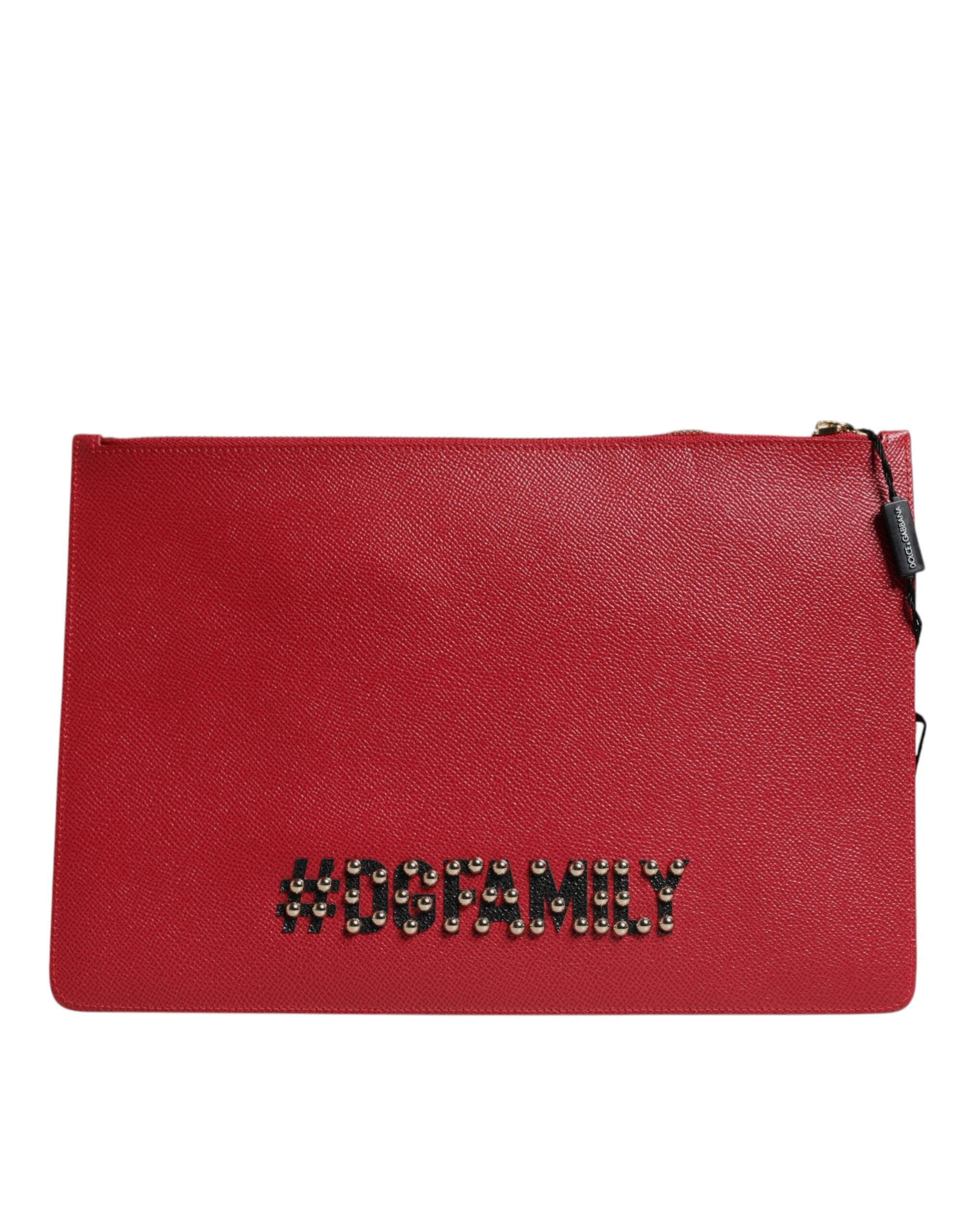 Dolce & Gabbana Red #DGFamily Embellished Leather Clutch Bag - ACCEXO