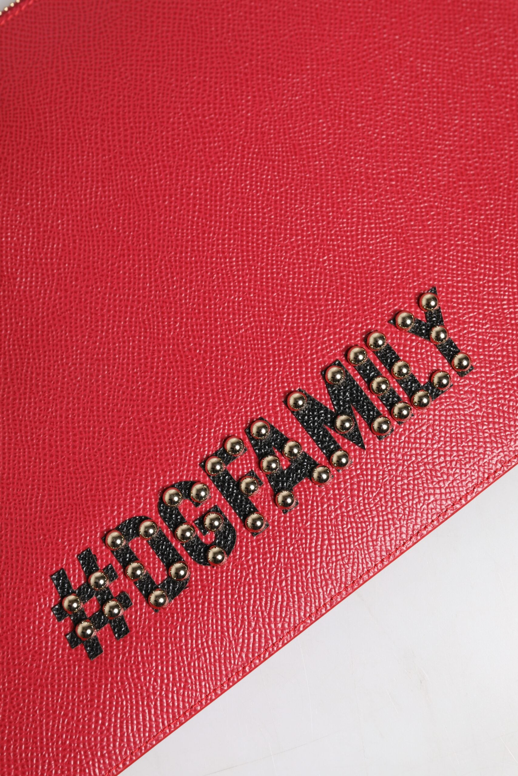 Dolce & Gabbana Red #DGFamily Embellished Leather Clutch Bag - ACCEXO