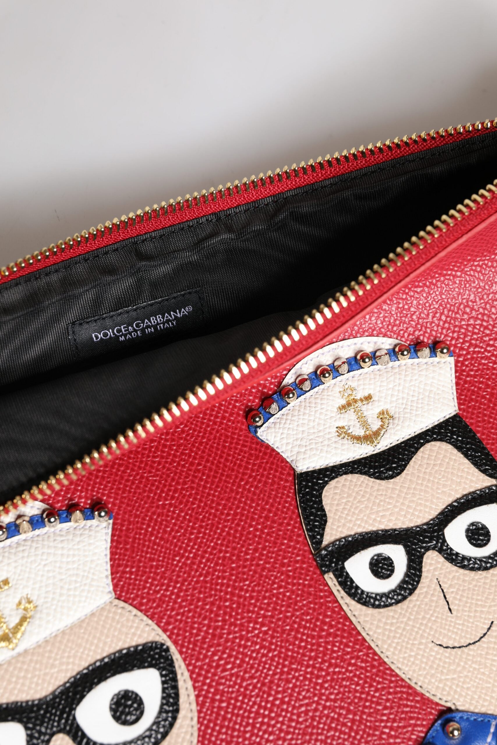 Dolce & Gabbana Red #DGFamily Embellished Leather Clutch Bag - ACCEXO