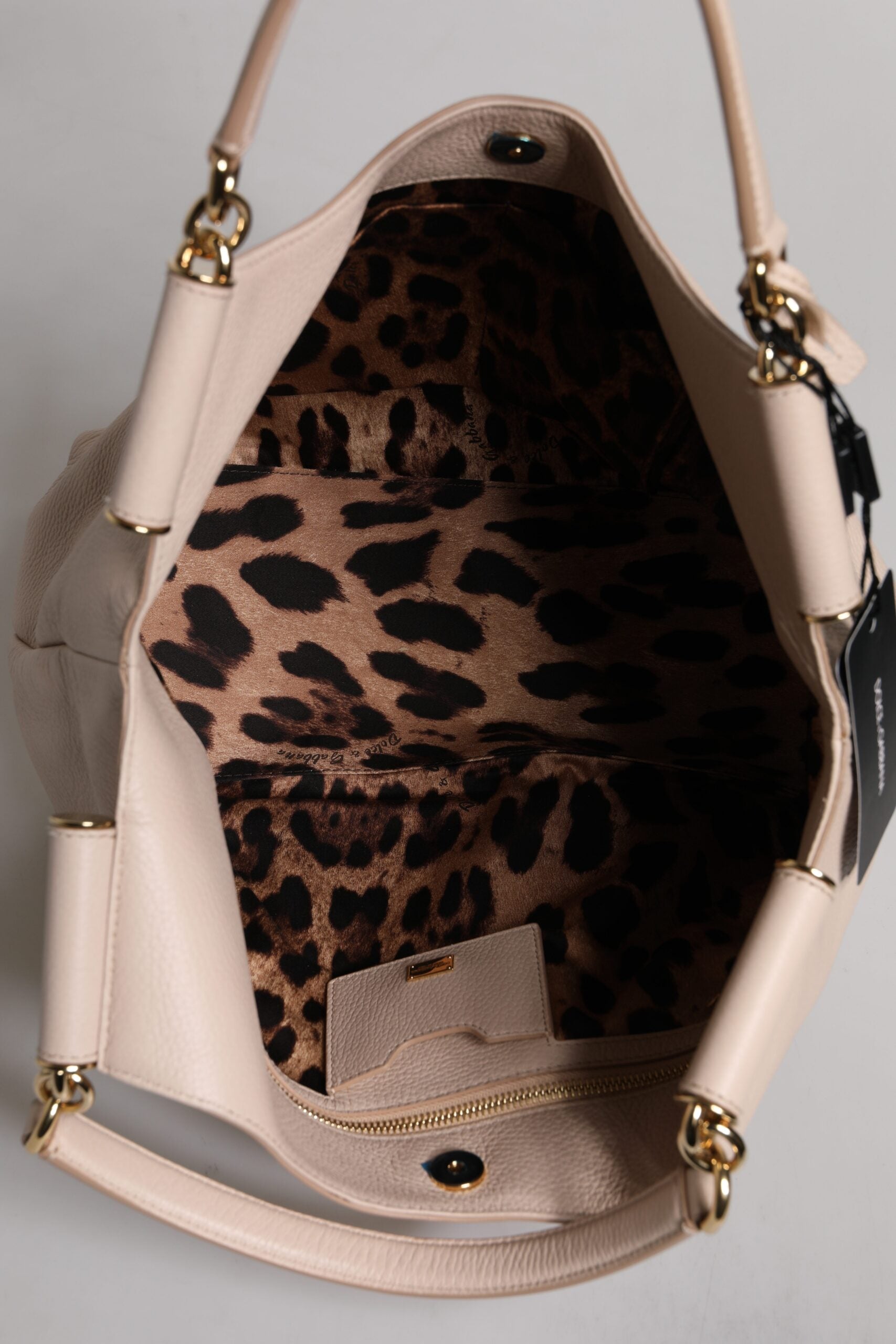 Dolce & Gabbana Light Pink Deer Leather Logo Plaque Tote Top Handle Bag - ACCEXO