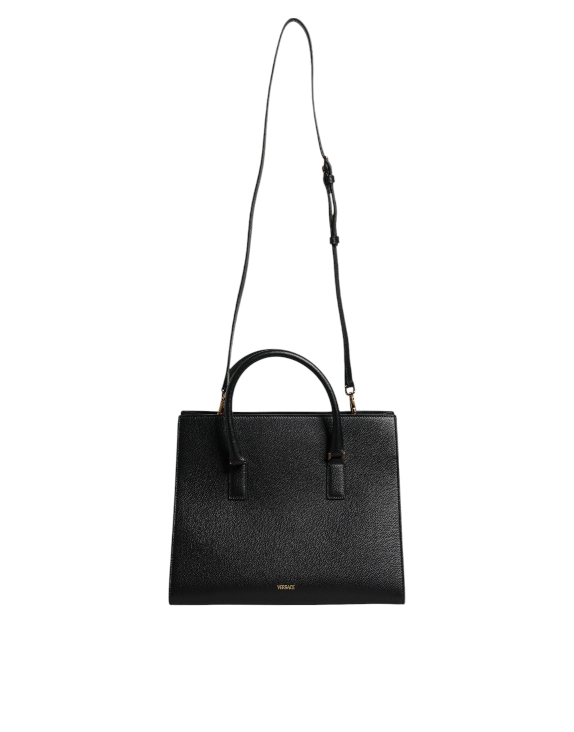 Versace Black Large Leather Top Handle Shoulder Crossbody Bag - ACCEXO