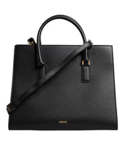 Versace Black Large Leather Top Handle Shoulder Crossbody Bag - ACCEXO