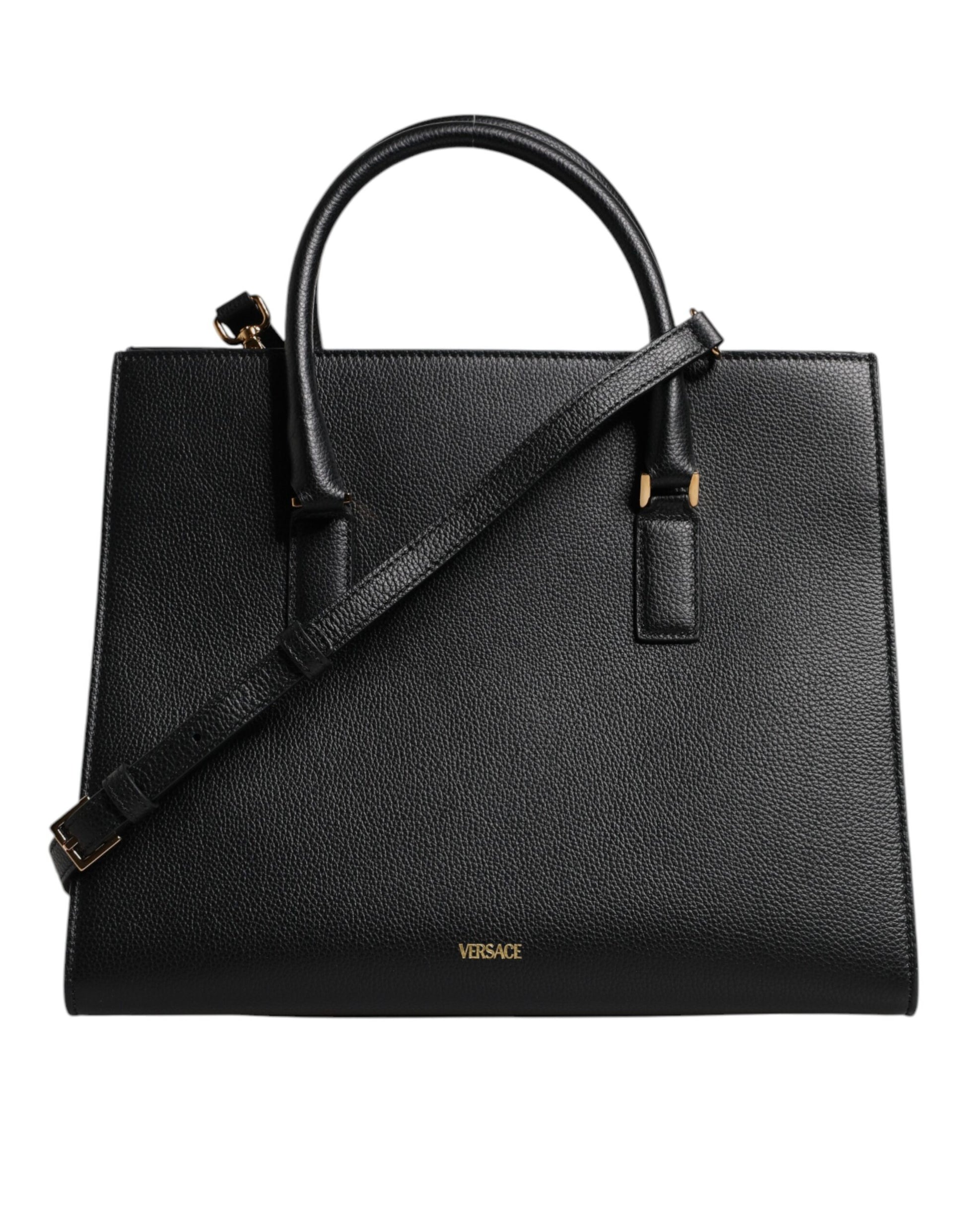 Versace Black Large Leather Top Handle Shoulder Crossbody Bag - ACCEXO