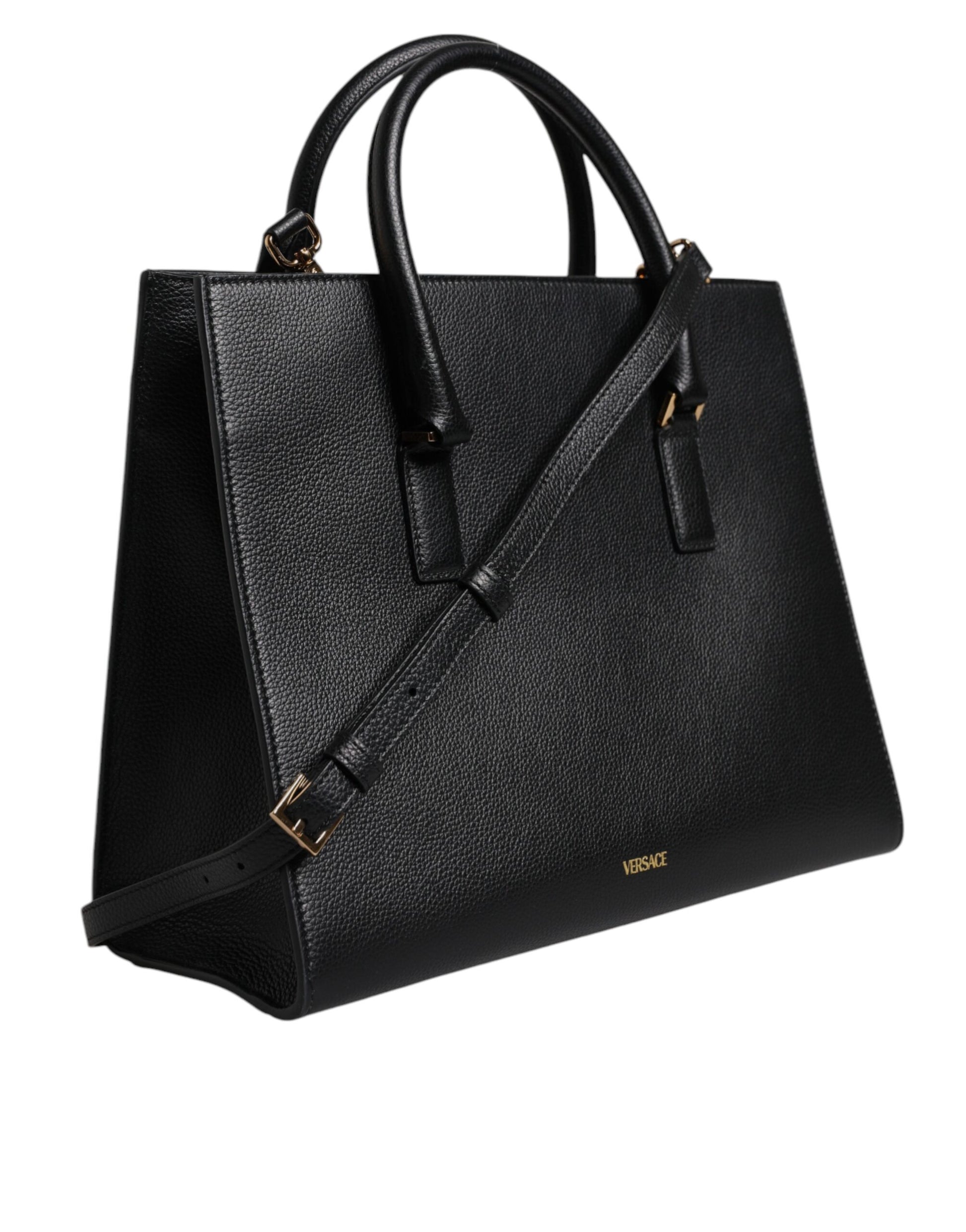 Versace Black Large Leather Top Handle Shoulder Crossbody Bag - ACCEXO