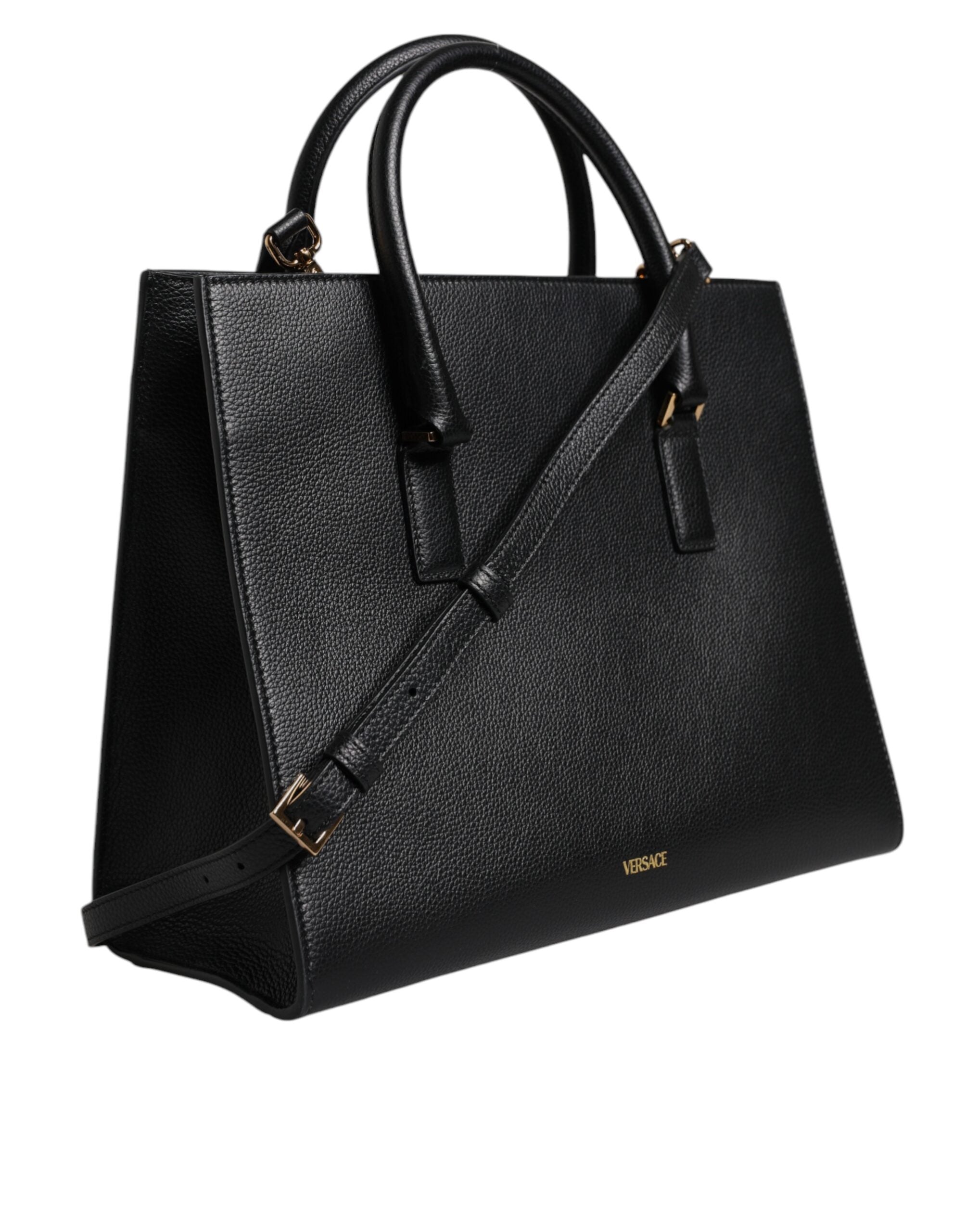 Versace Black Large Leather Top Handle Shoulder Crossbody Bag - ACCEXO