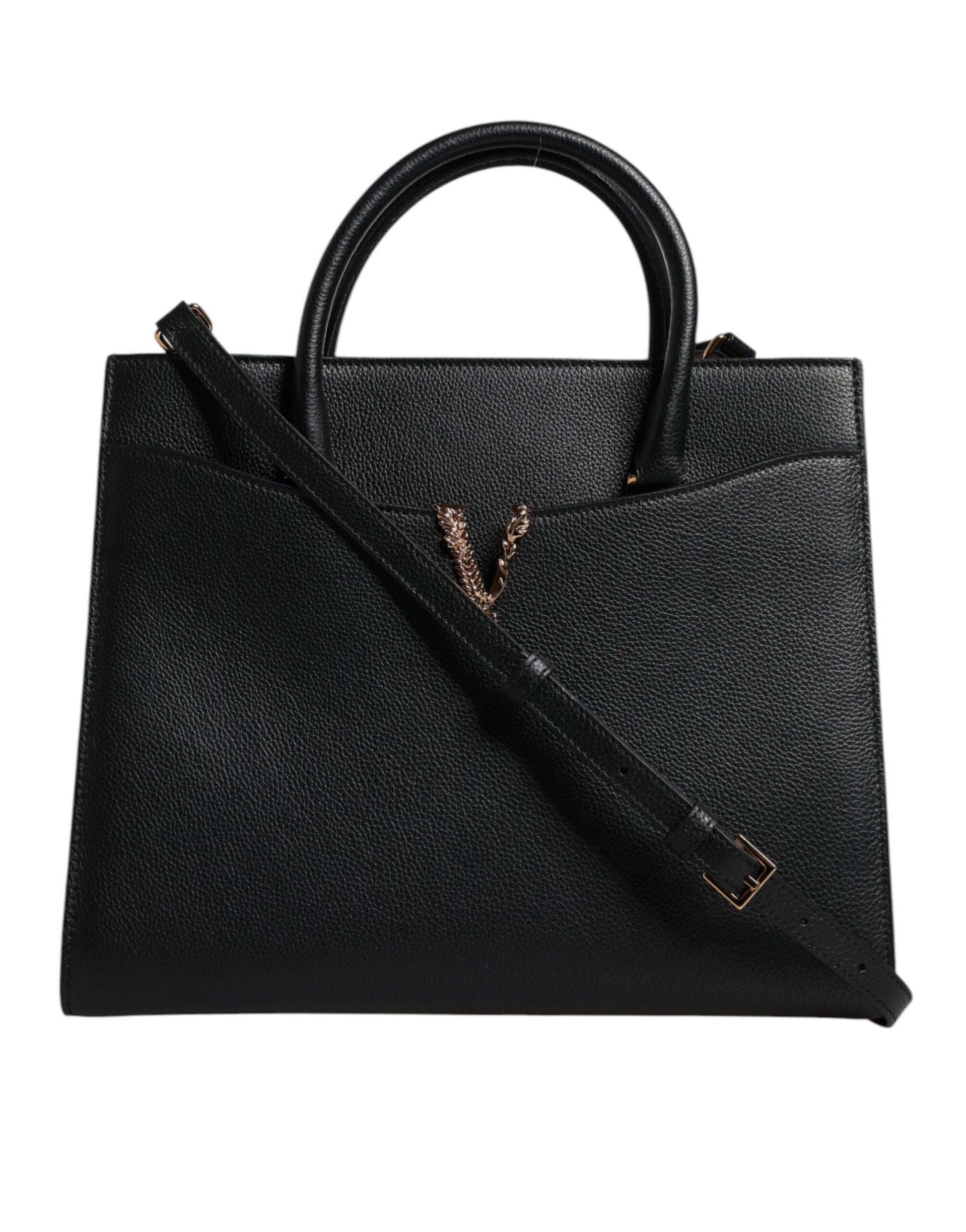 Versace Black Large Leather Top Handle Shoulder Crossbody Bag - ACCEXO