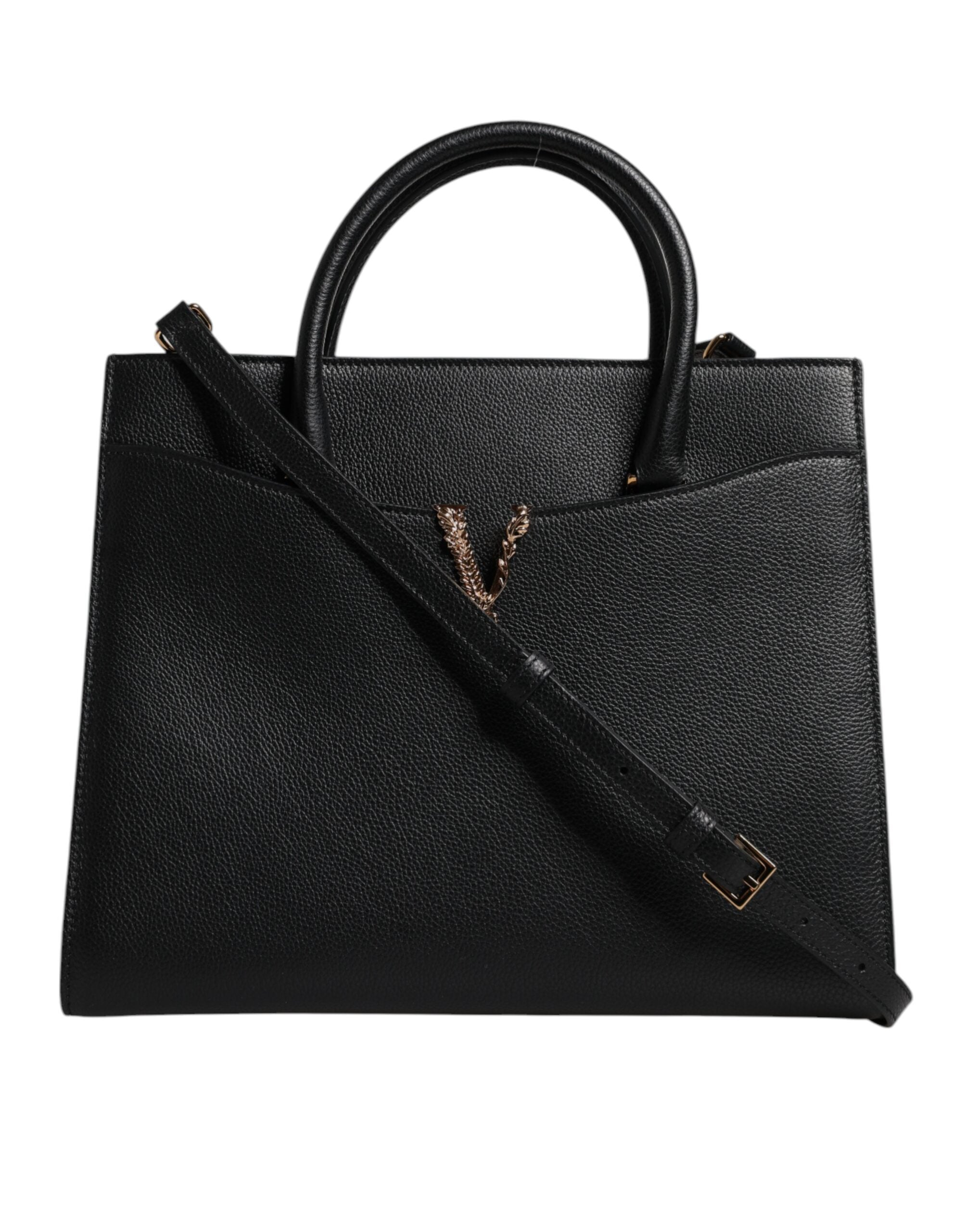 Versace Black Large Leather Top Handle Shoulder Crossbody Bag - ACCEXO