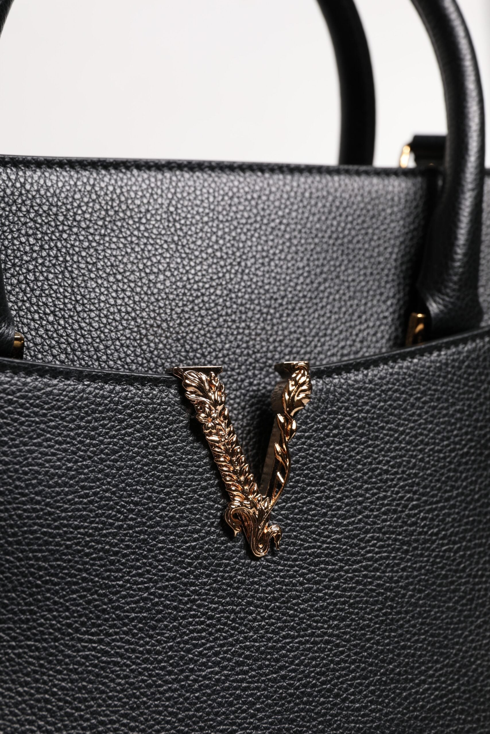 Versace Black Large Leather Top Handle Shoulder Crossbody Bag - ACCEXO