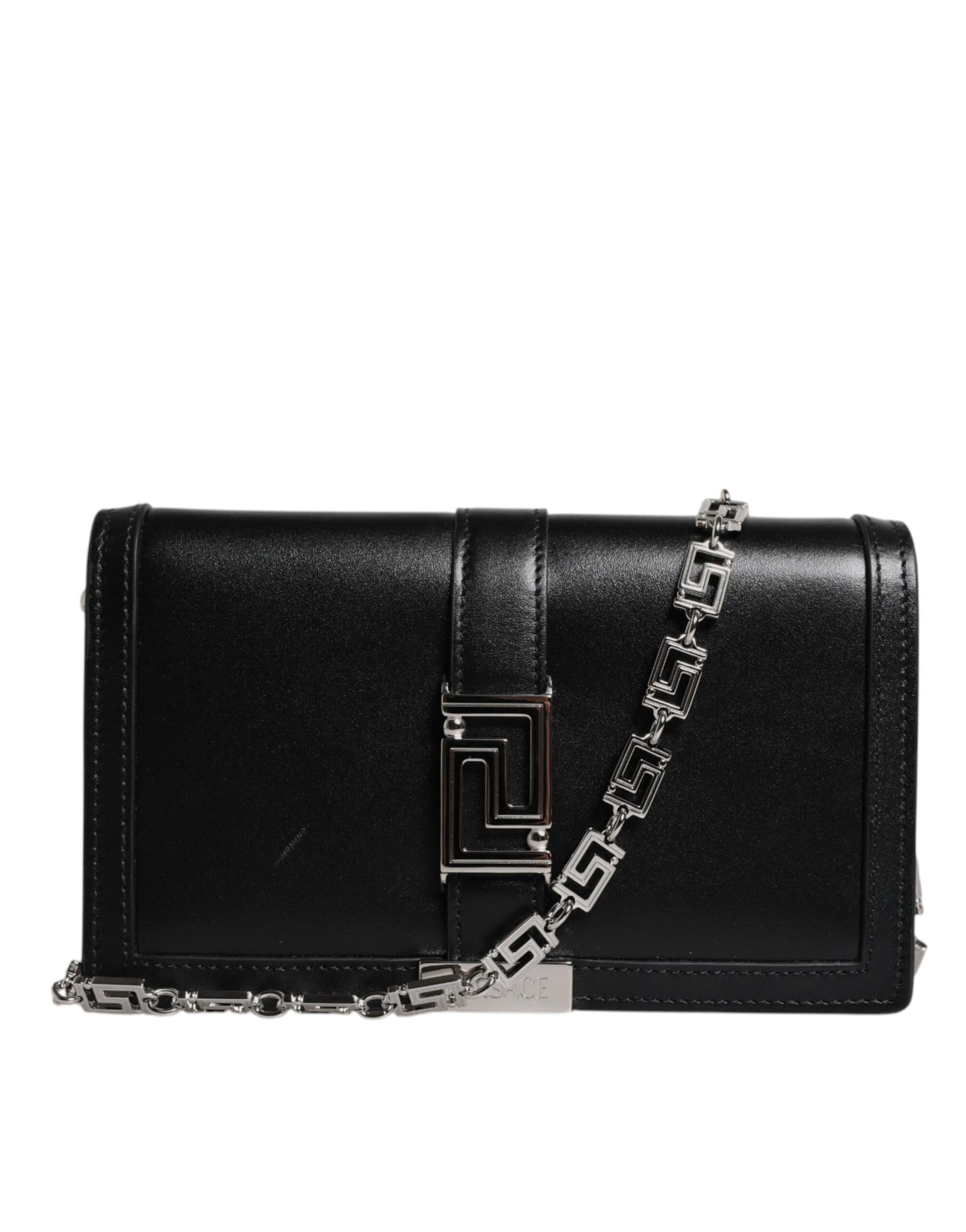 Versace Black Calfskin Leather Chain Strap Shoulder Crossbody Bag - ACCEXO