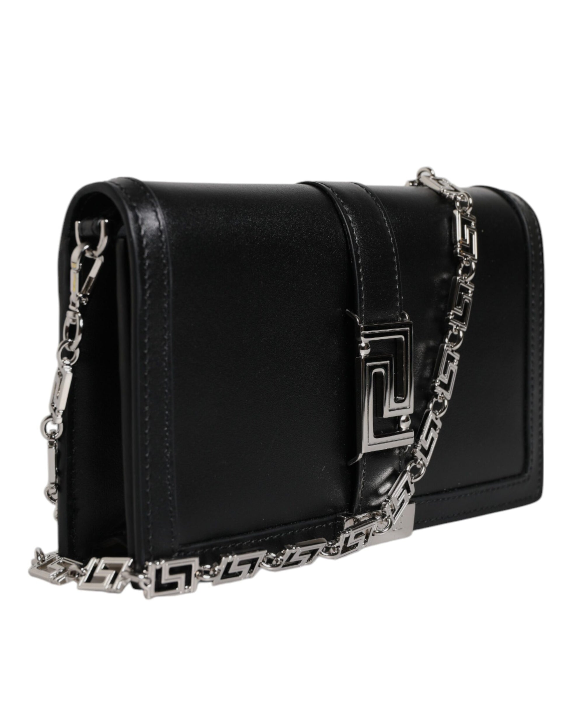 Versace Black Calfskin Leather Chain Strap Shoulder Crossbody Bag - ACCEXO