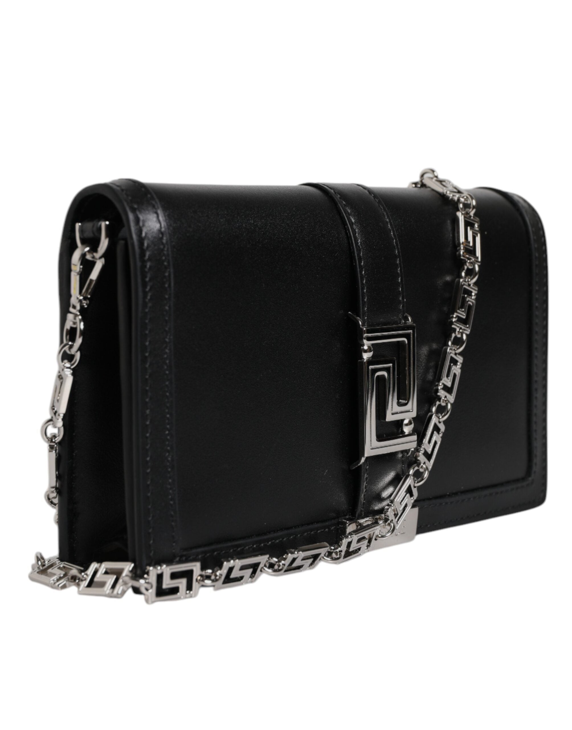 Versace Black Calfskin Leather Chain Strap Shoulder Crossbody Bag - ACCEXO