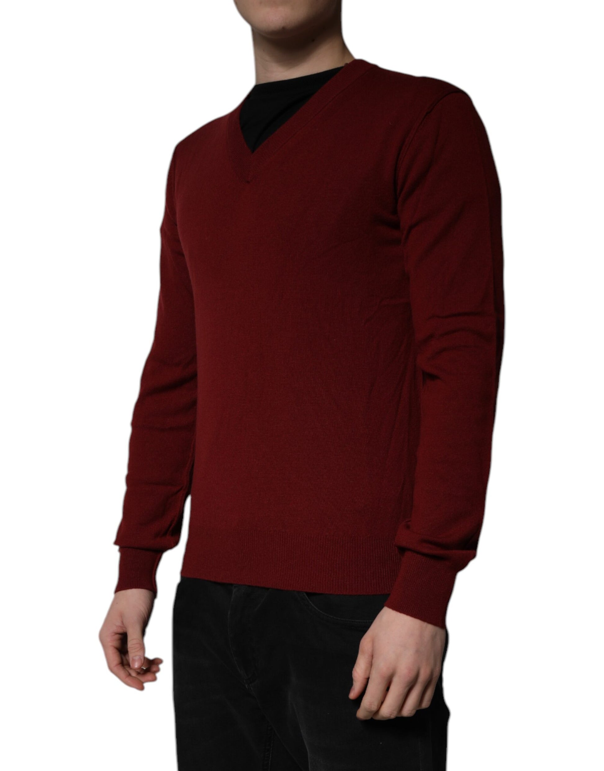 Dolce & Gabbana Maroon Cashmere V-neck Men Pullover Sweater - ACCEXO