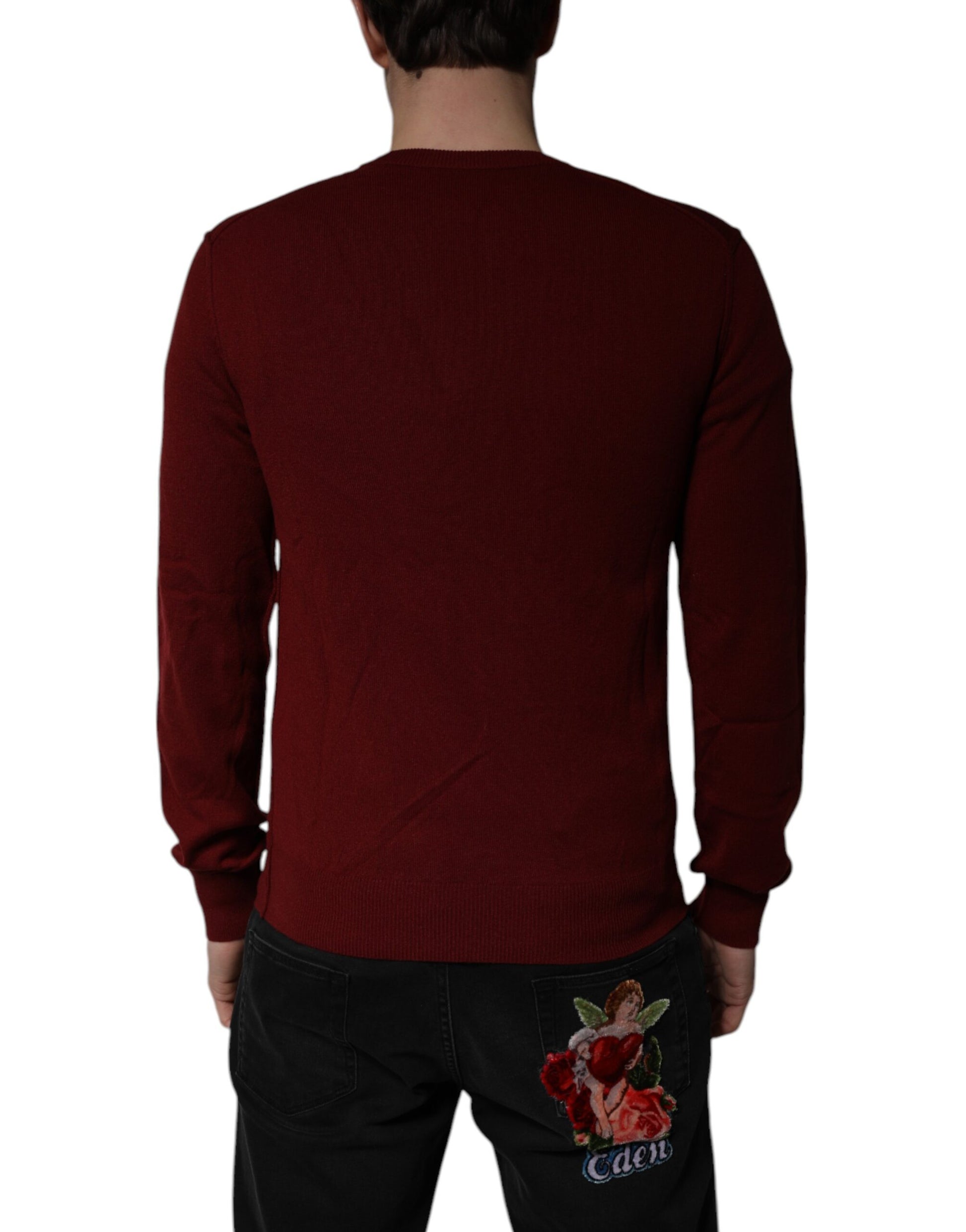 Dolce & Gabbana Maroon Cashmere V-neck Men Pullover Sweater - ACCEXO