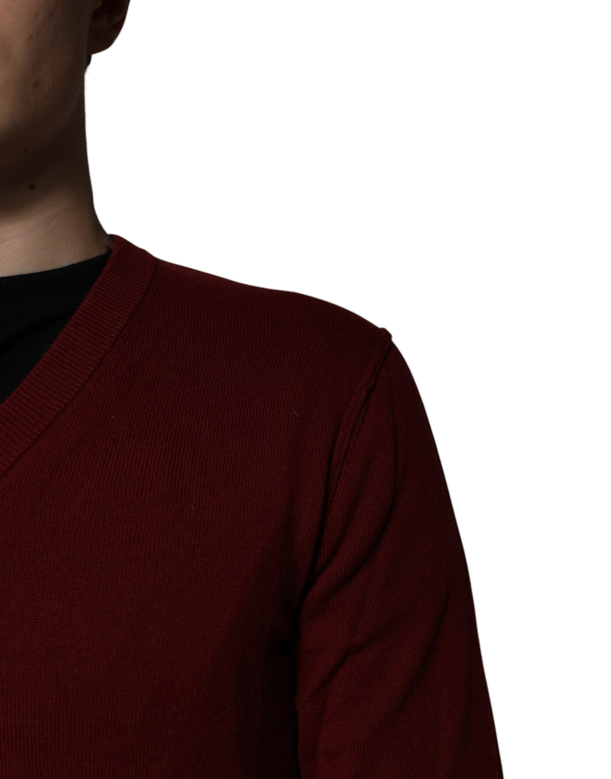 Dolce & Gabbana Maroon Cashmere V-neck Men Pullover Sweater - ACCEXO